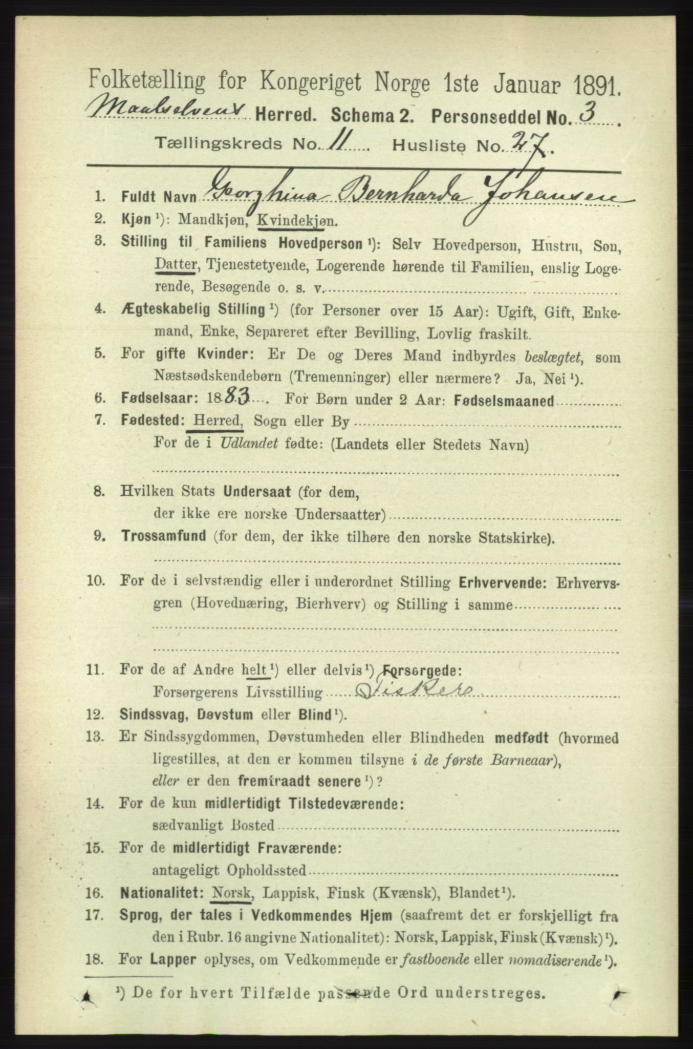 RA, 1891 census for 1924 Målselv, 1891, p. 3459
