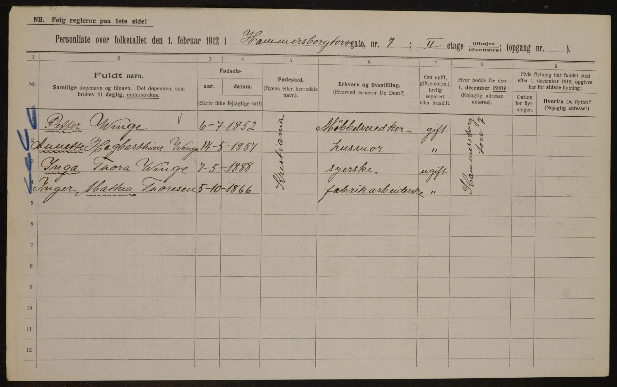 OBA, Municipal Census 1912 for Kristiania, 1912, p. 34486