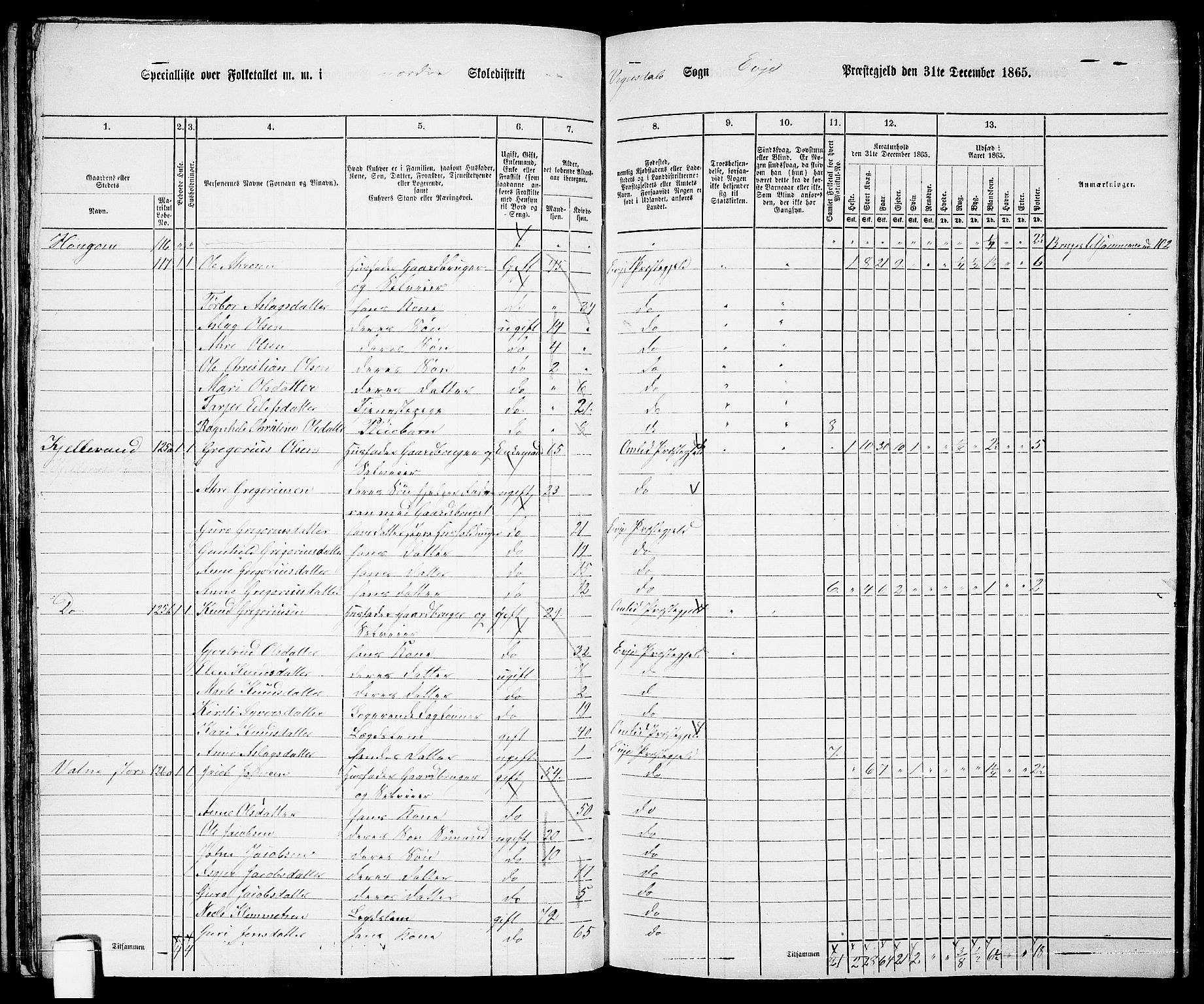 RA, 1865 census for Evje, 1865, p. 48