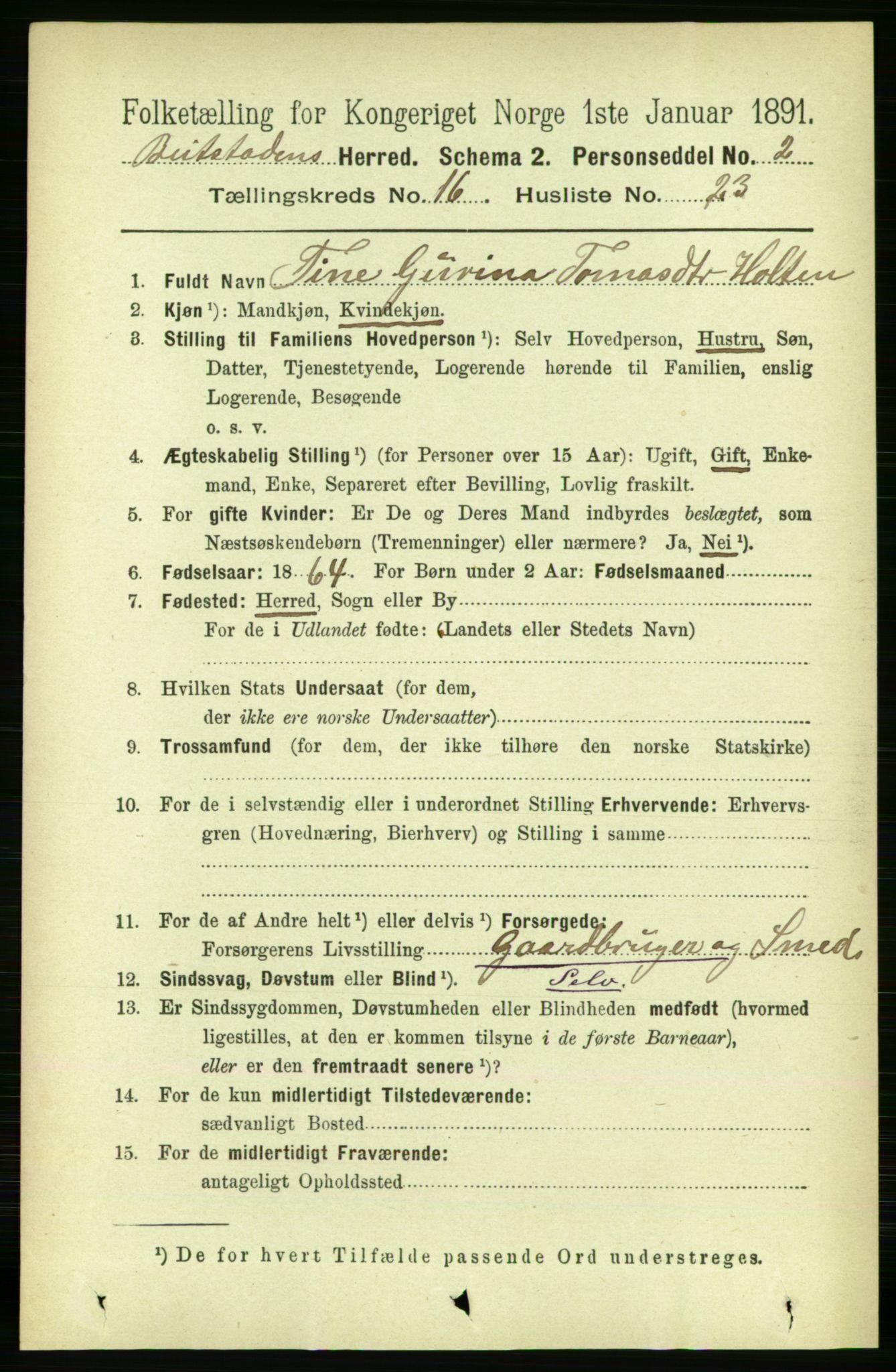 RA, 1891 census for 1727 Beitstad, 1891, p. 4316