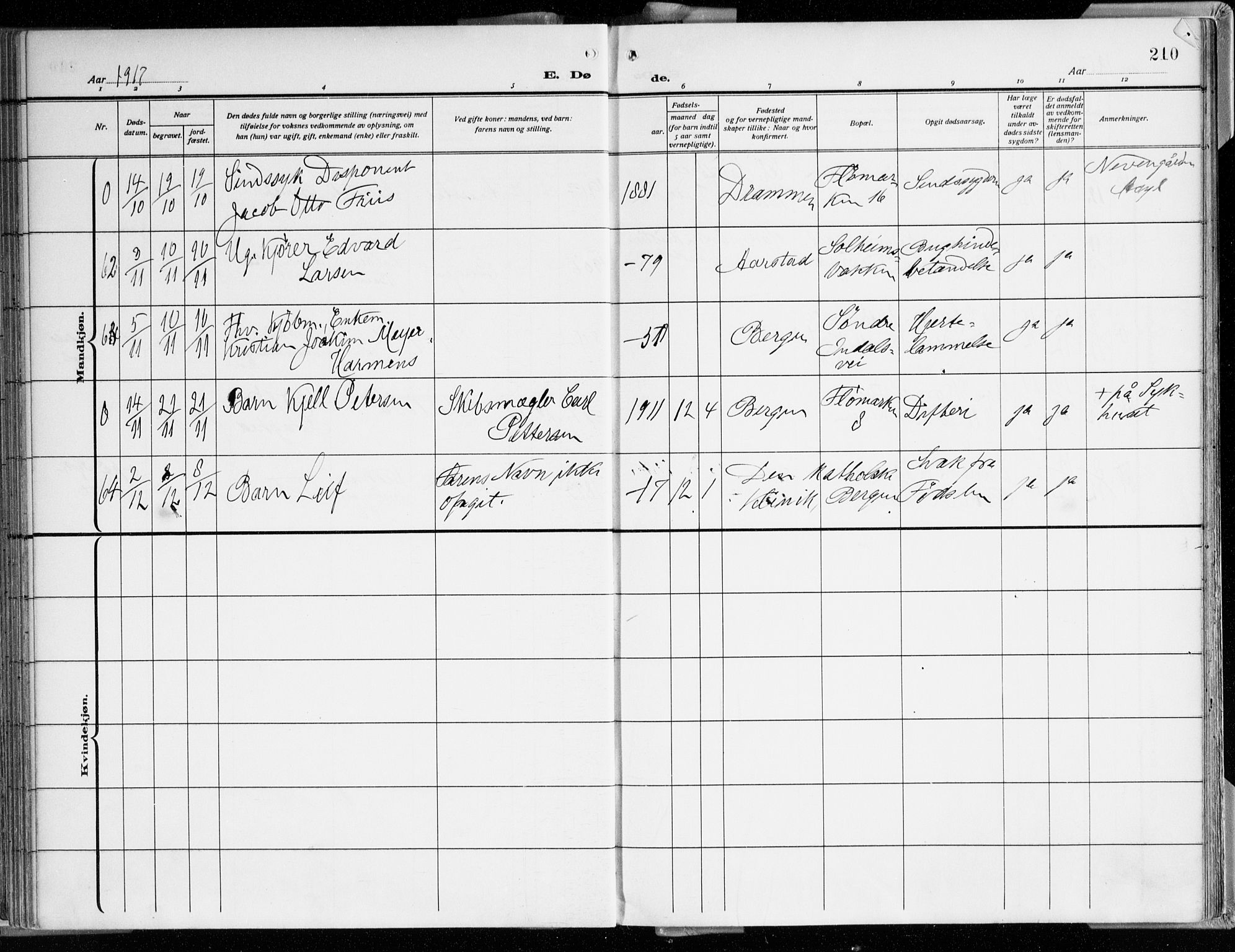 Årstad Sokneprestembete, AV/SAB-A-79301/H/Haa/L0003: Parish register (official) no. A 3, 1914-1919, p. 210