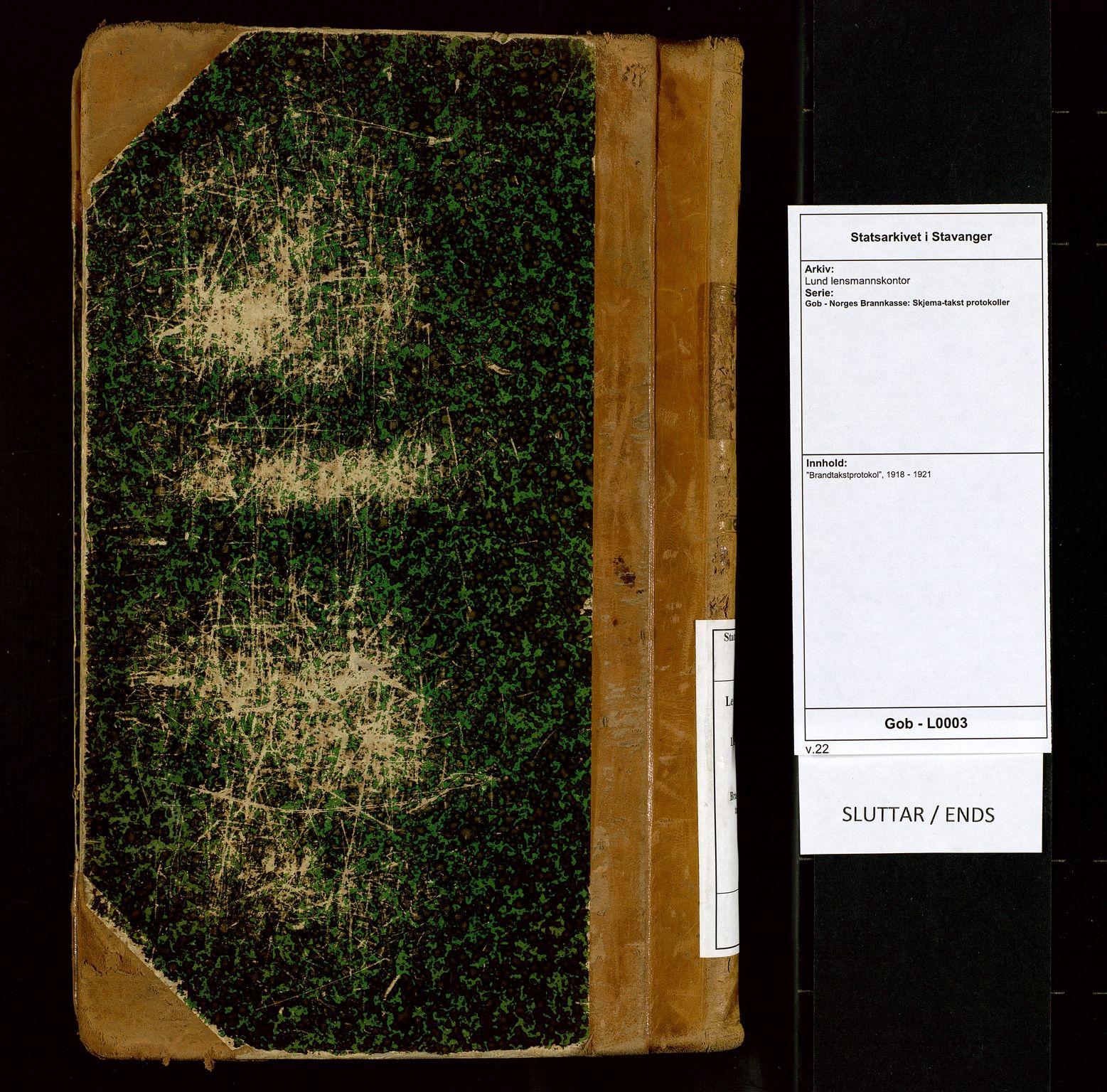 Lund lensmannskontor, AV/SAST-A-100303/Gob/L0003: "Brandtakstprotokol", 1918-1921