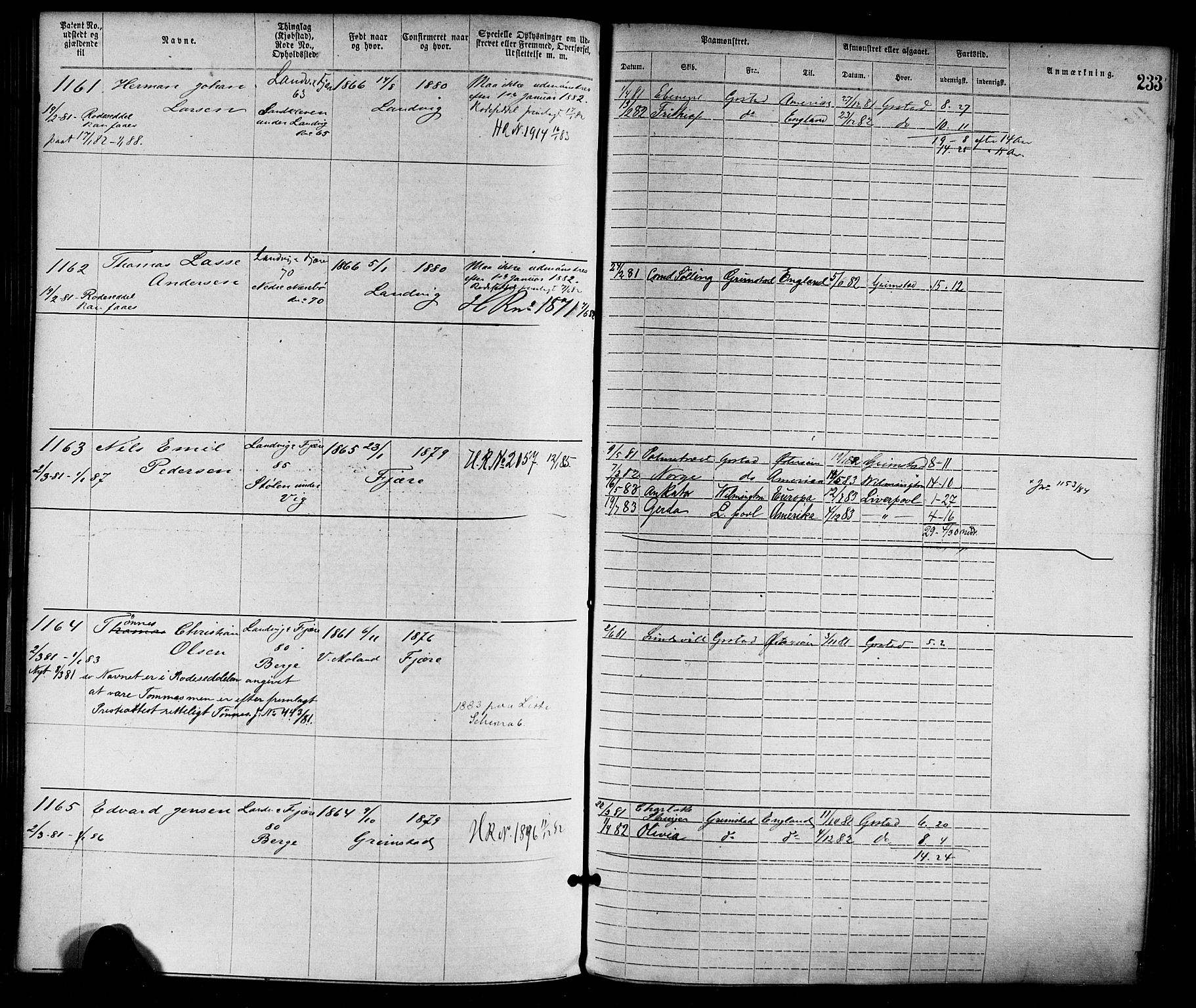Grimstad mønstringskrets, AV/SAK-2031-0013/F/Fa/L0001: Annotasjonsrulle nr 1-1920 med register, F-1, 1870-1892, p. 262