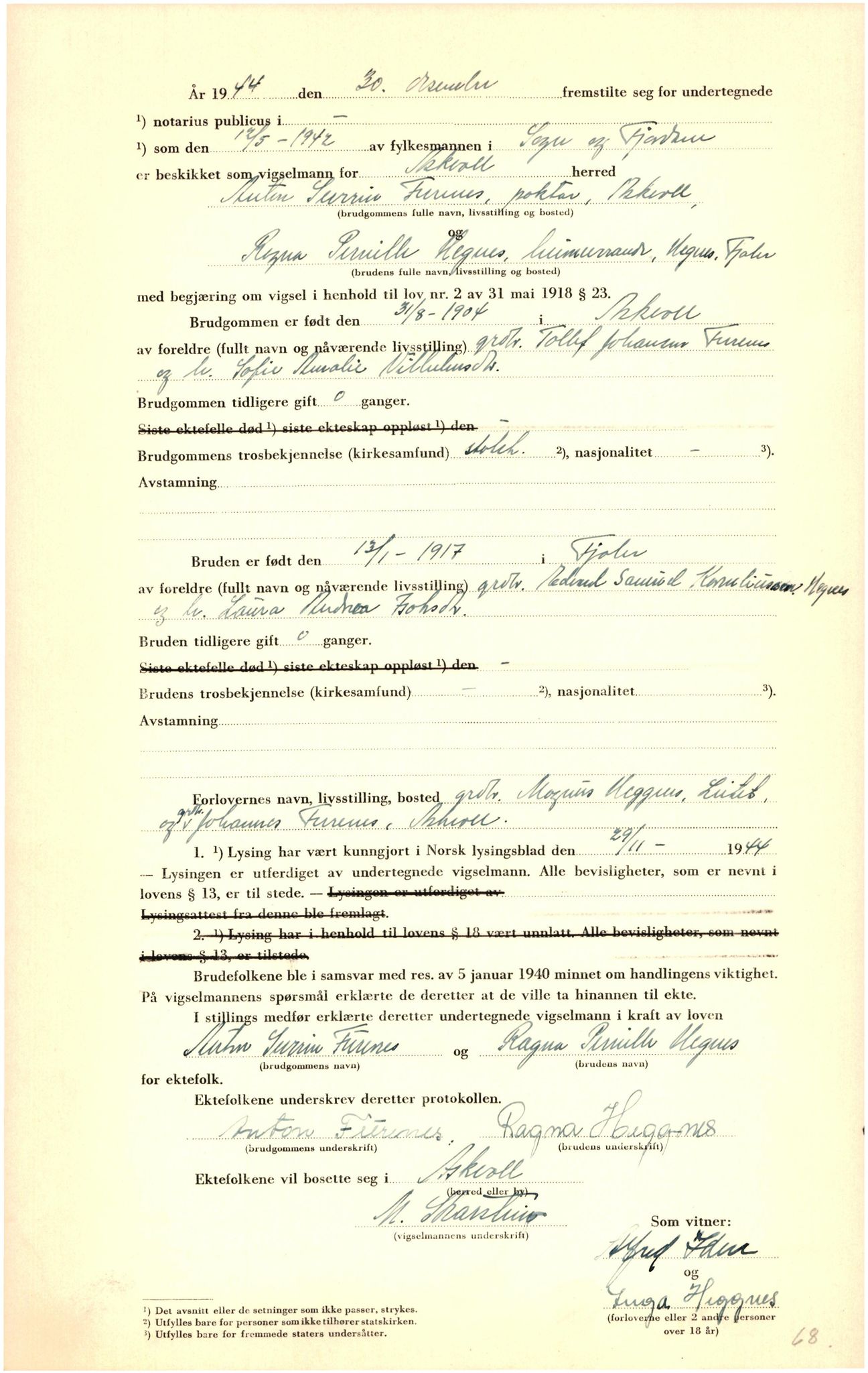 Sunnfjord tingrett, AV/SAB-A-3201/1/M/Mc/Mca/L0001: Vigselsbok, 1942-1945, p. 35b