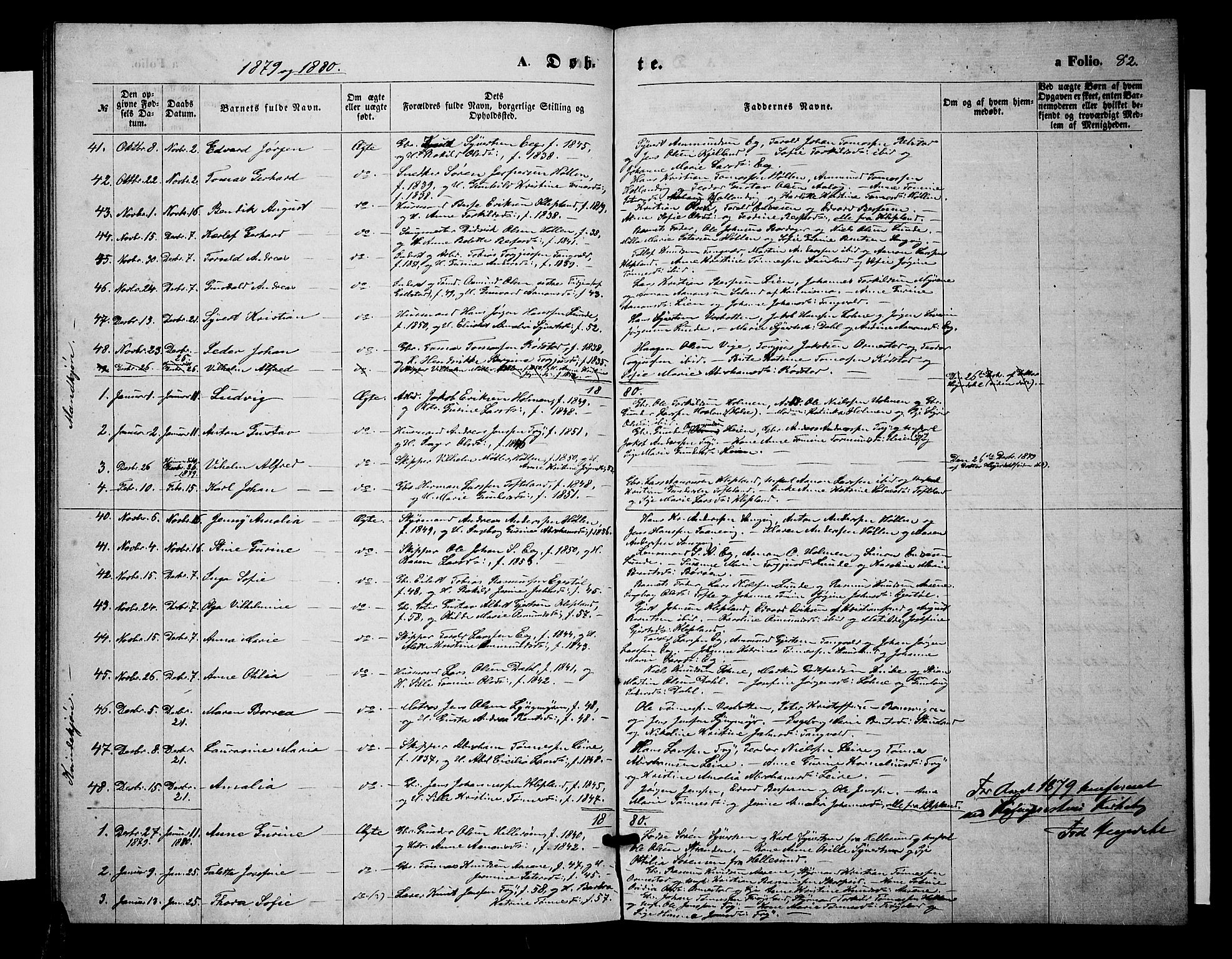 Søgne sokneprestkontor, SAK/1111-0037/F/Fb/Fbb/L0004: Parish register (copy) no. B 4, 1864-1883, p. 82