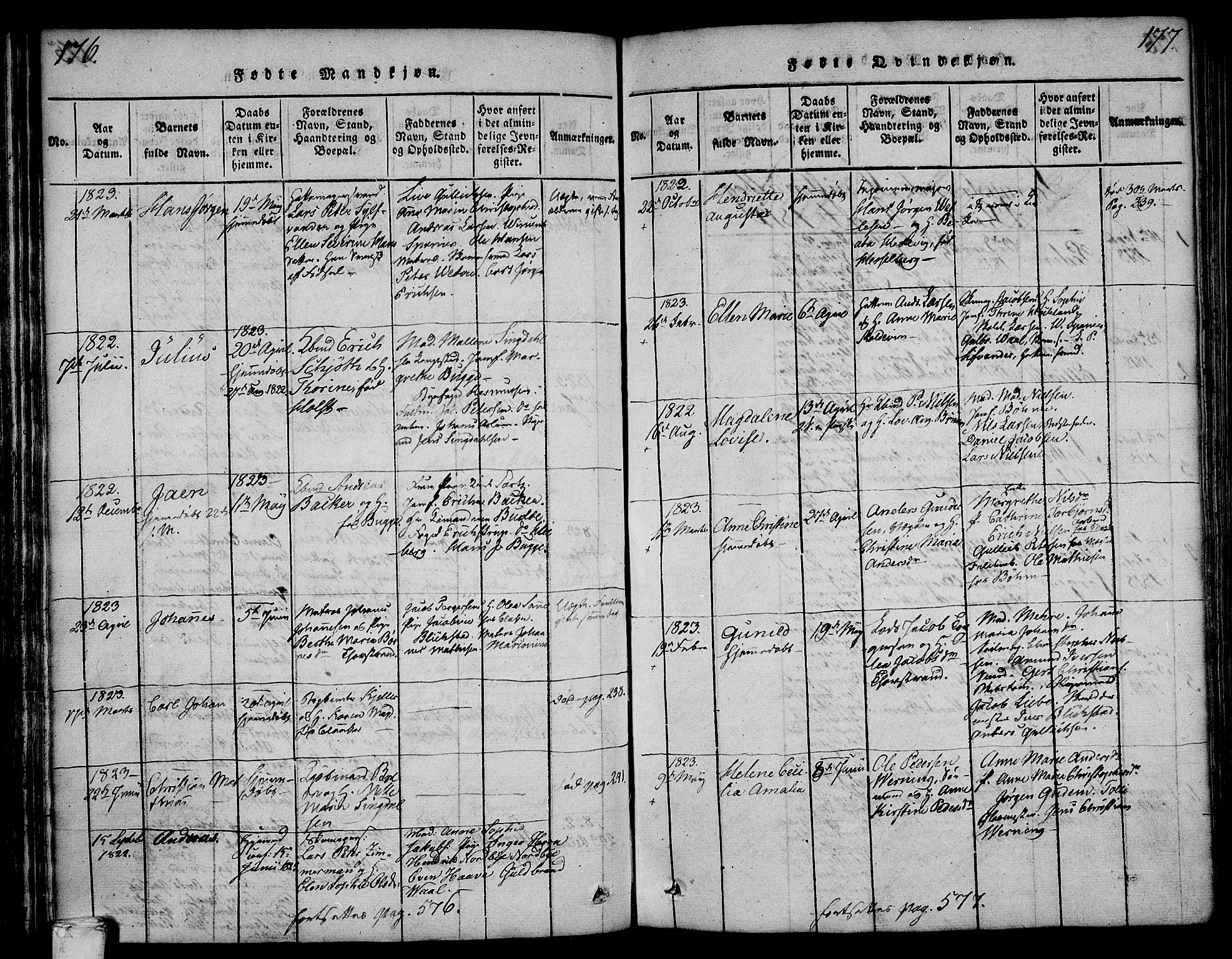 Larvik kirkebøker, SAKO/A-352/F/Fa/L0001: Parish register (official) no. I 1, 1814-1825, p. 176-177