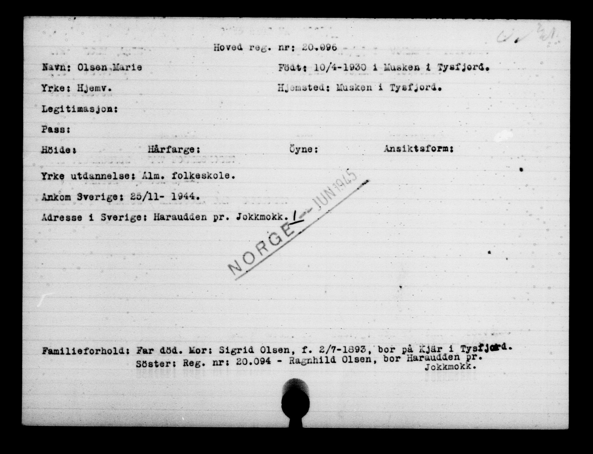 Utenriksstasjonene, Legasjonen i Stockholm, Flyktningkontoret, AV/RA-S-6753/V/Va/L0009: Kjesäterkartoteket, flyktninger med registreringsnr. 18502-22048, 1940-1945, p. 1762