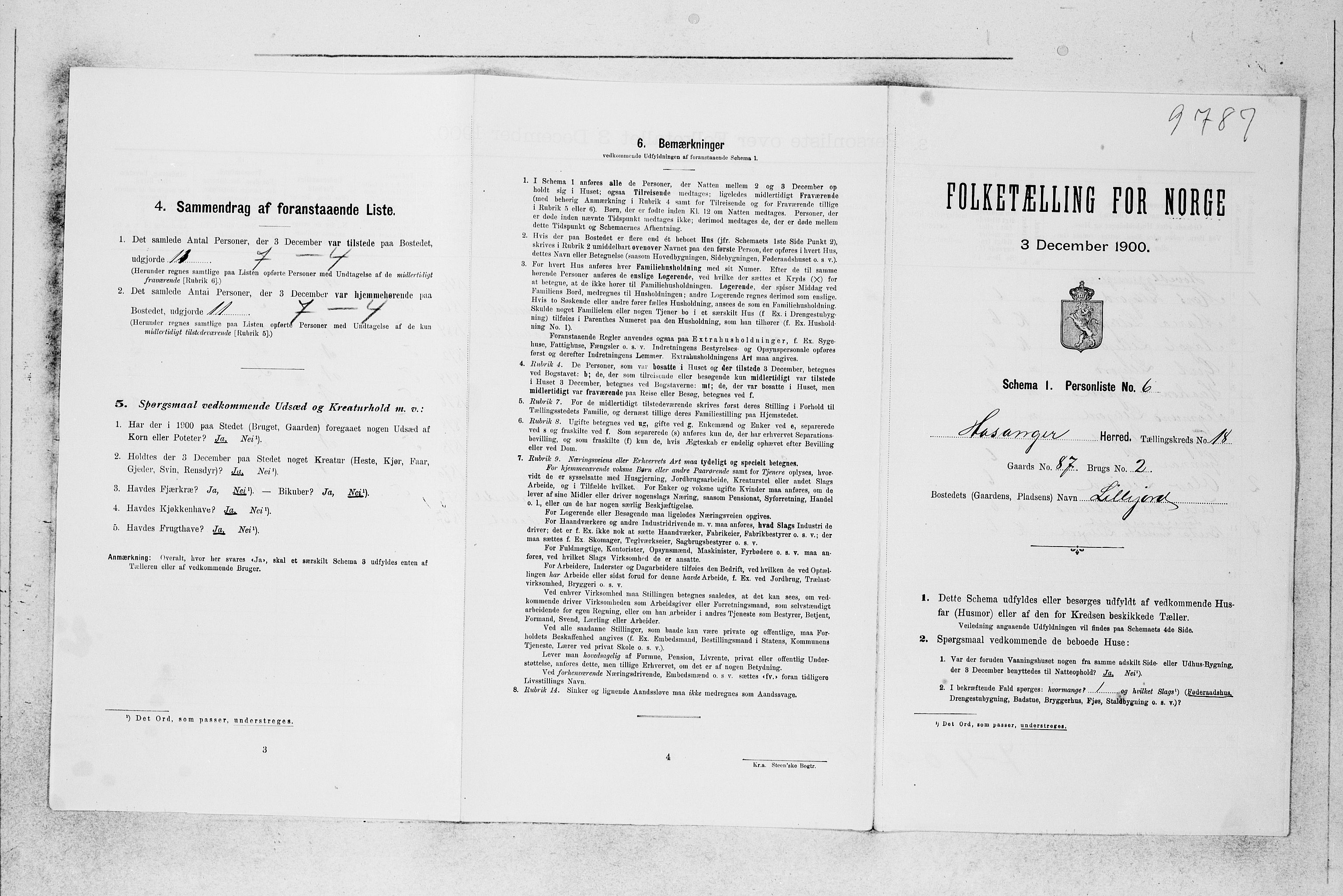 SAB, 1900 census for Hosanger, 1900, p. 1045