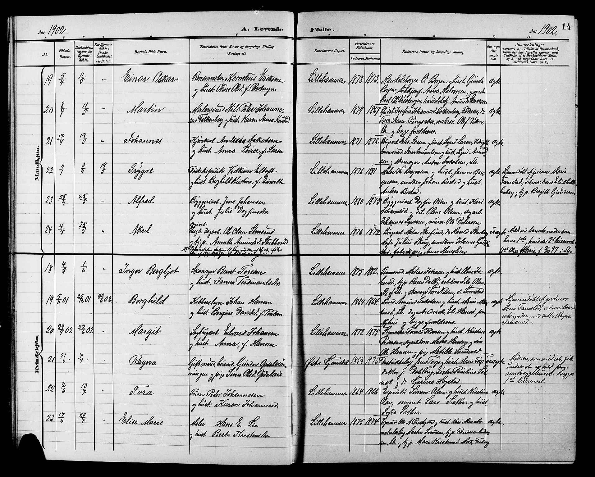 Lillehammer prestekontor, AV/SAH-PREST-088/H/Ha/Hab/L0001: Parish register (copy) no. 1, 1901-1913, p. 14