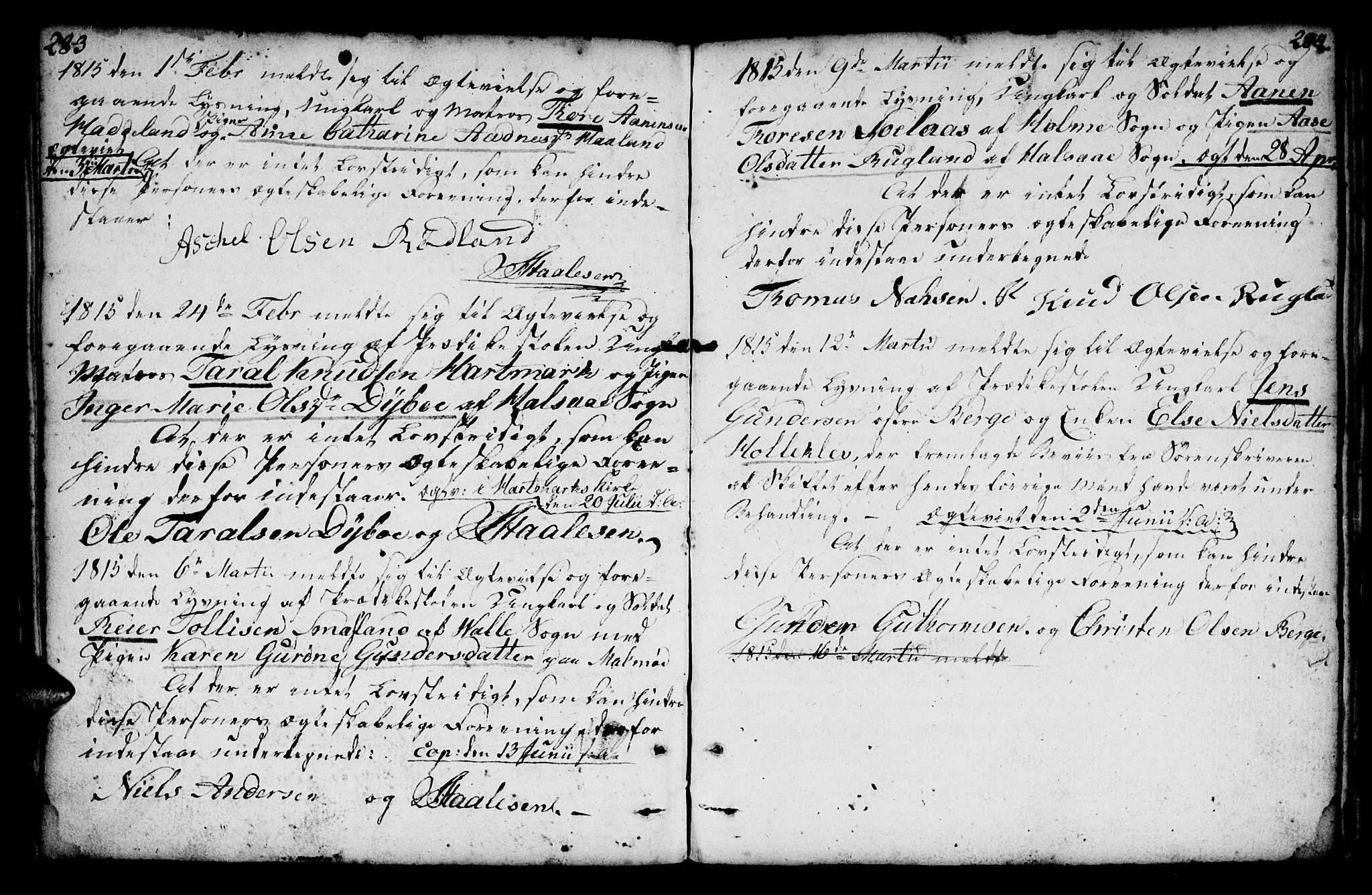 Mandal sokneprestkontor, SAK/1111-0030/F/Fa/Faa/L0007: Parish register (official) no. A 7, 1783-1818, p. 283-284