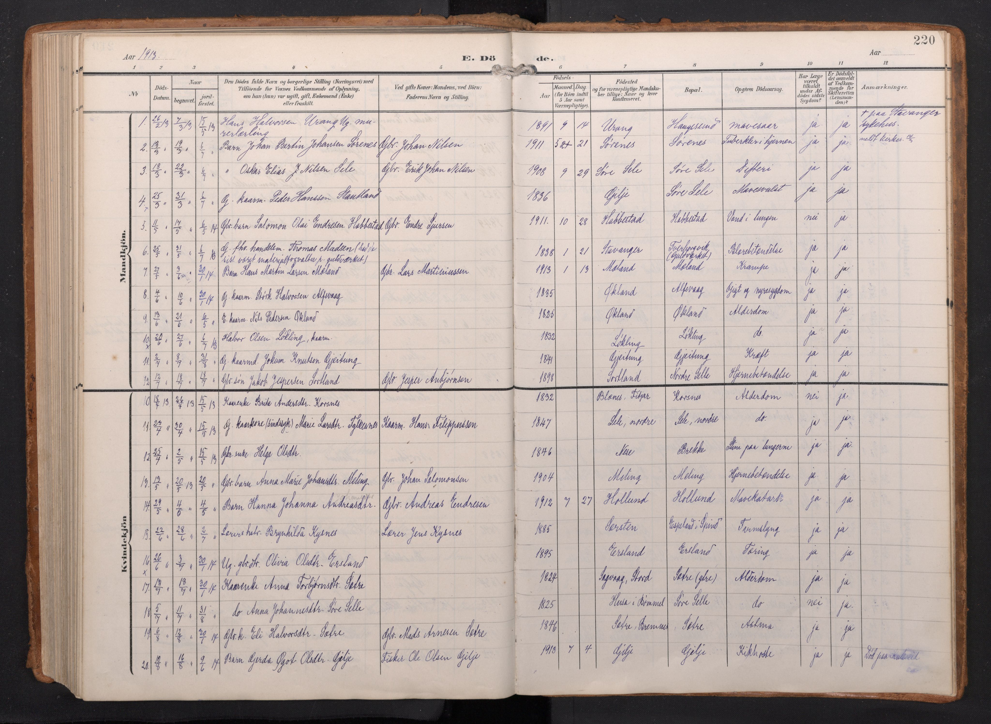 Finnås sokneprestembete, AV/SAB-A-99925/H/Ha/Haa/Haac/L0003: Parish register (official) no. C 3, 1905-1917, p. 220