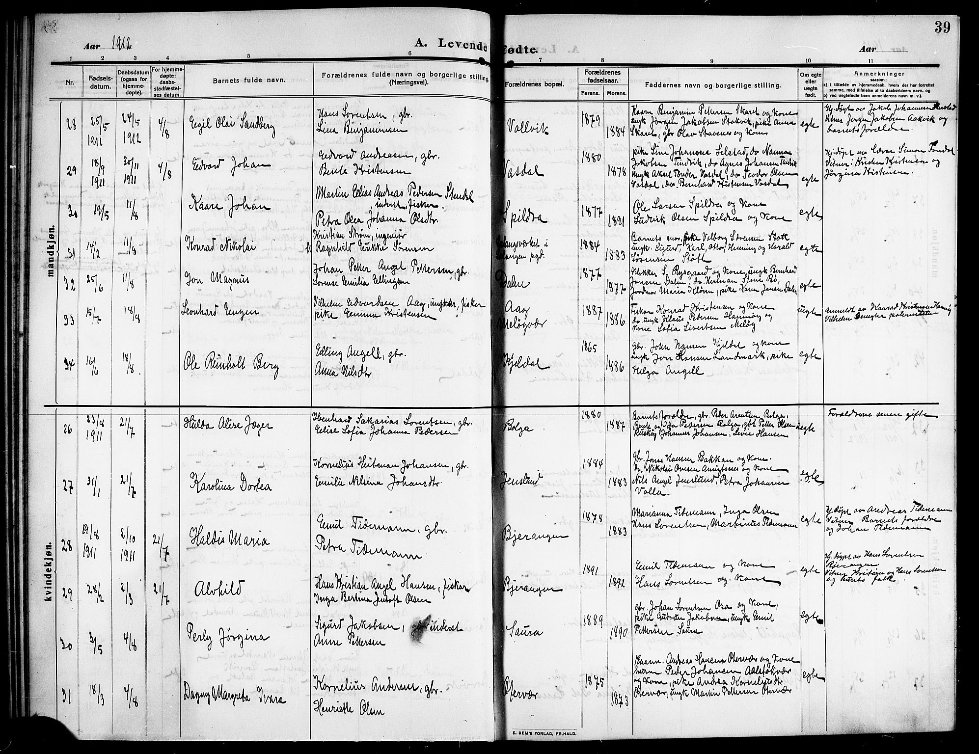 Ministerialprotokoller, klokkerbøker og fødselsregistre - Nordland, SAT/A-1459/843/L0639: Parish register (copy) no. 843C08, 1908-1924, p. 39