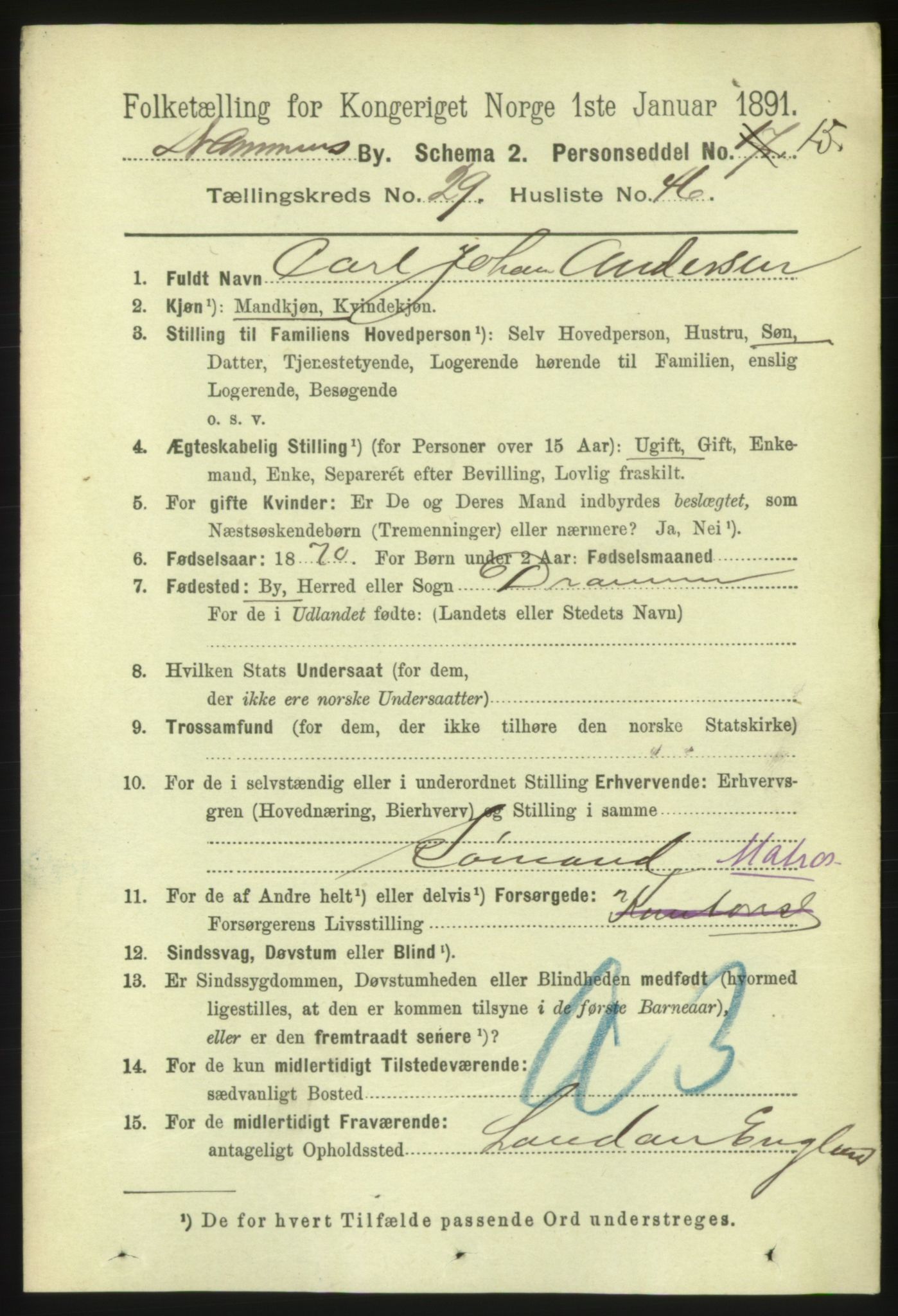 RA, 1891 census for 0602 Drammen, 1891, p. 18058