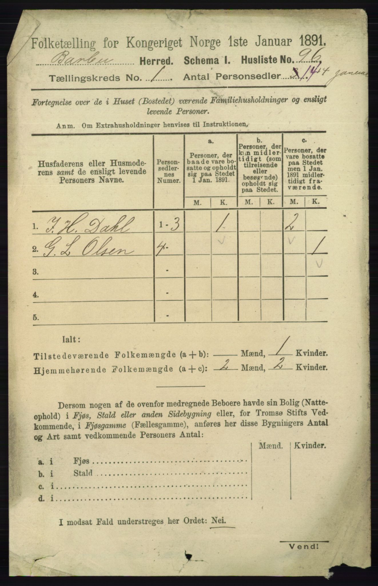 RA, 1891 census for 0990 Barbu, 1891, p. 127