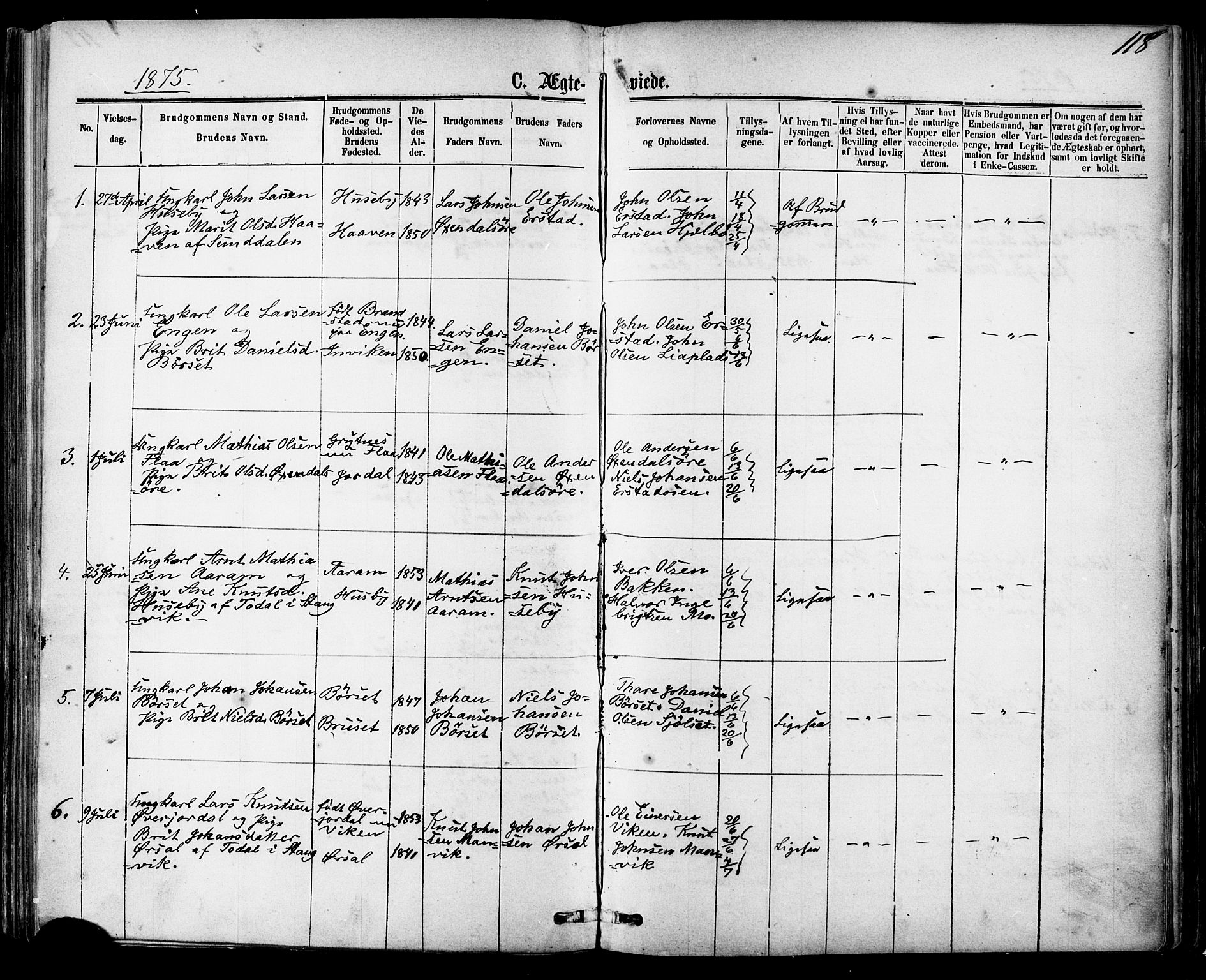 Ministerialprotokoller, klokkerbøker og fødselsregistre - Møre og Romsdal, SAT/A-1454/588/L1005: Parish register (official) no. 588A02, 1871-1885, p. 118