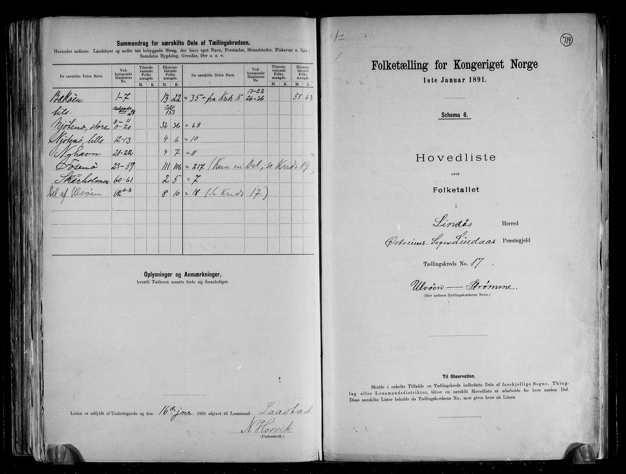 RA, 1891 census for 1263 Lindås, 1891, p. 37