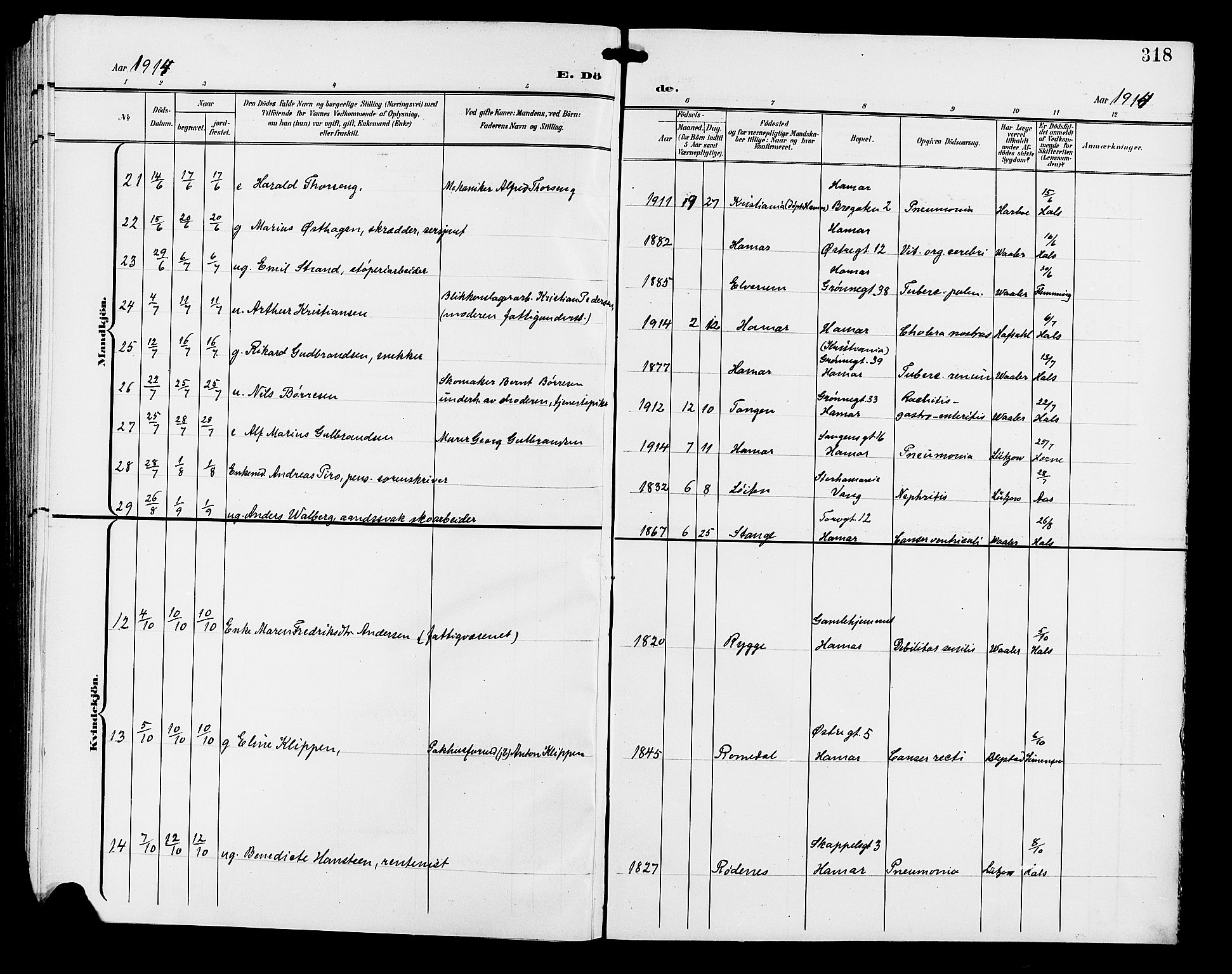 Hamar prestekontor, AV/SAH-DOMPH-002/H/Ha/Hab/L0001: Parish register (copy) no. 1, 1899-1914, p. 318