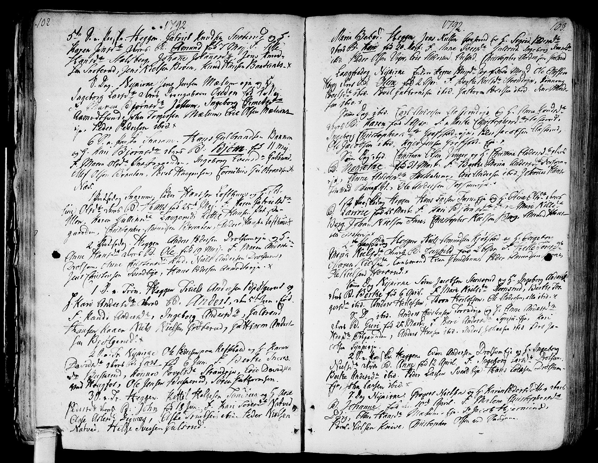 Modum kirkebøker, AV/SAKO-A-234/F/Fa/L0003: Parish register (official) no. 3, 1783-1819, p. 102-103