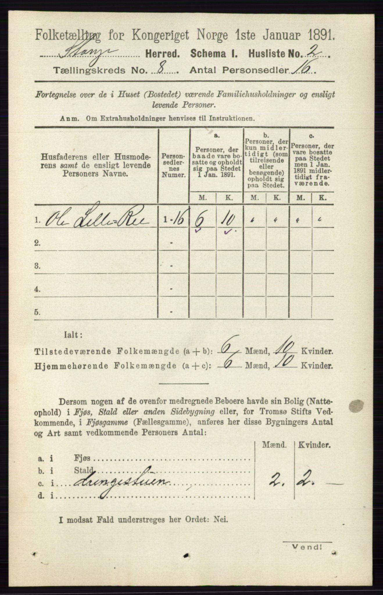 RA, 1891 census for 0417 Stange, 1891, p. 5244