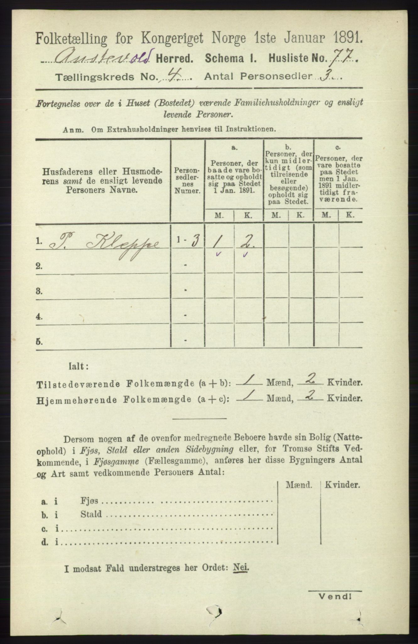 RA, 1891 census for 1244 Austevoll, 1891, p. 1407