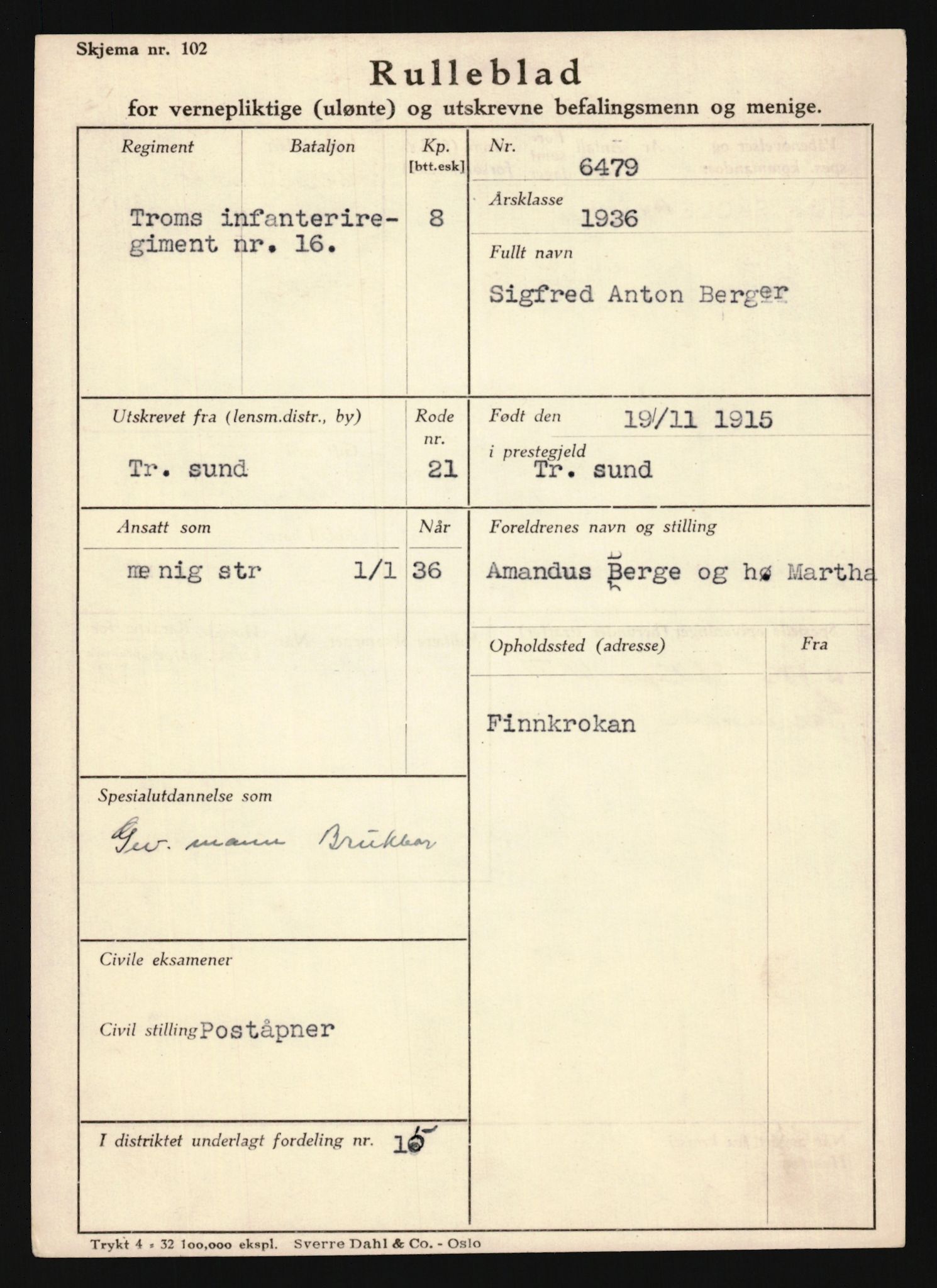 Forsvaret, Troms infanteriregiment nr. 16, AV/RA-RAFA-3146/P/Pa/L0020: Rulleblad for regimentets menige mannskaper, årsklasse 1936, 1936, p. 117