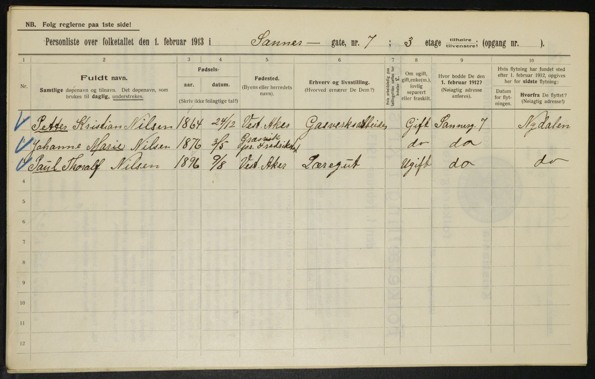 OBA, Municipal Census 1913 for Kristiania, 1913, p. 88482