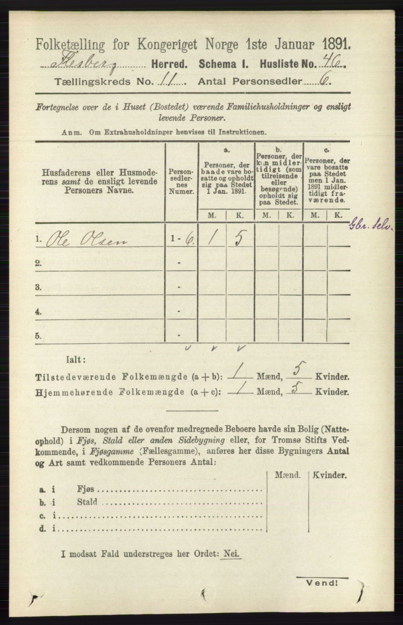 RA, 1891 census for 0631 Flesberg, 1891, p. 1764
