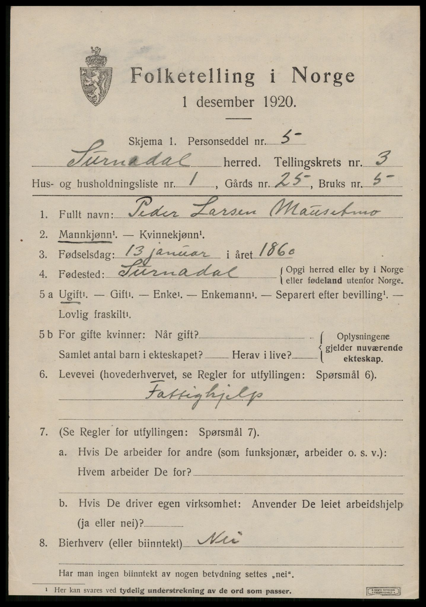 SAT, 1920 census for Surnadal, 1920, p. 2639