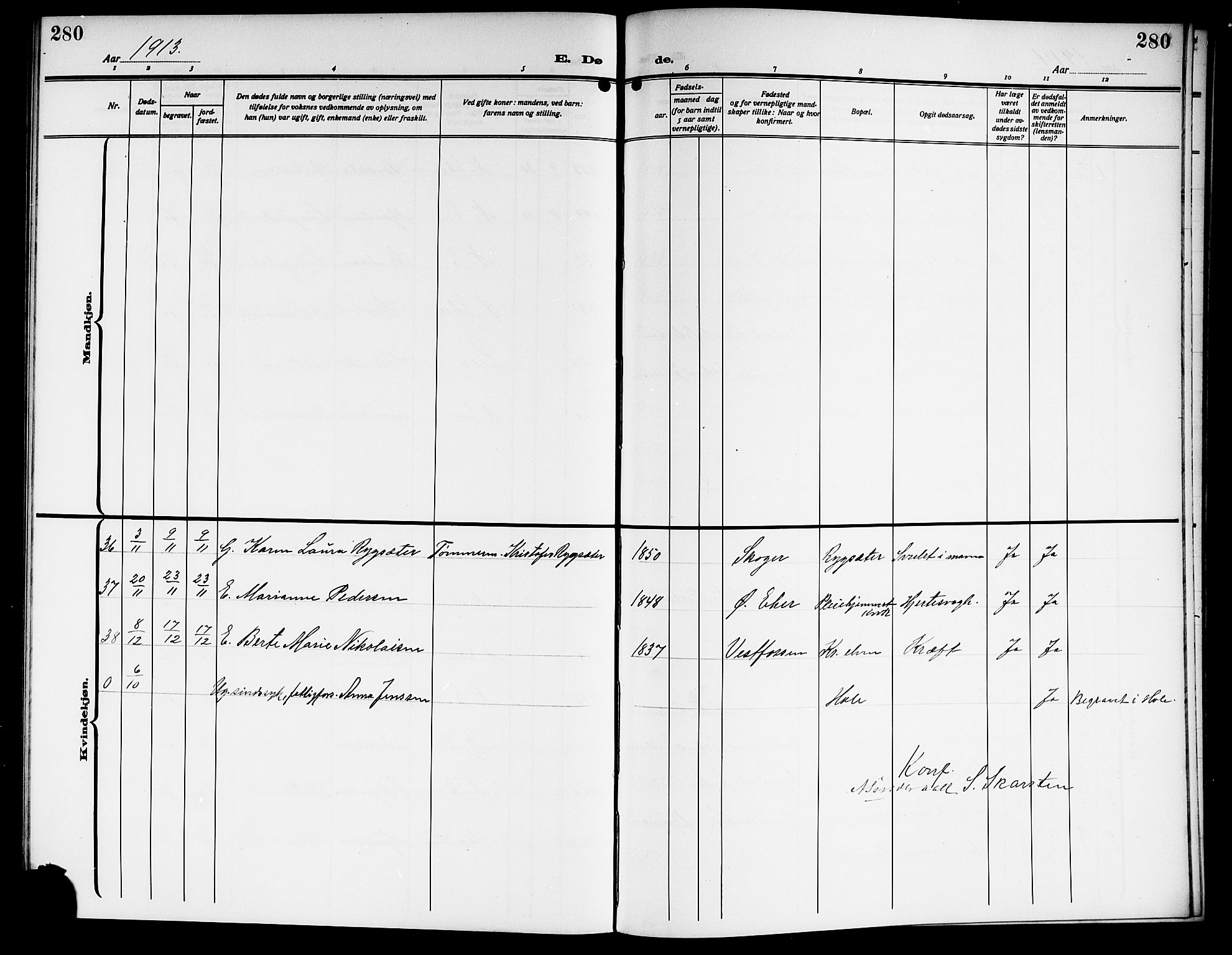 Nedre Eiker kirkebøker, SAKO/A-612/G/Ga/L0005: Parish register (copy) no. 5, 1913-1921, p. 280