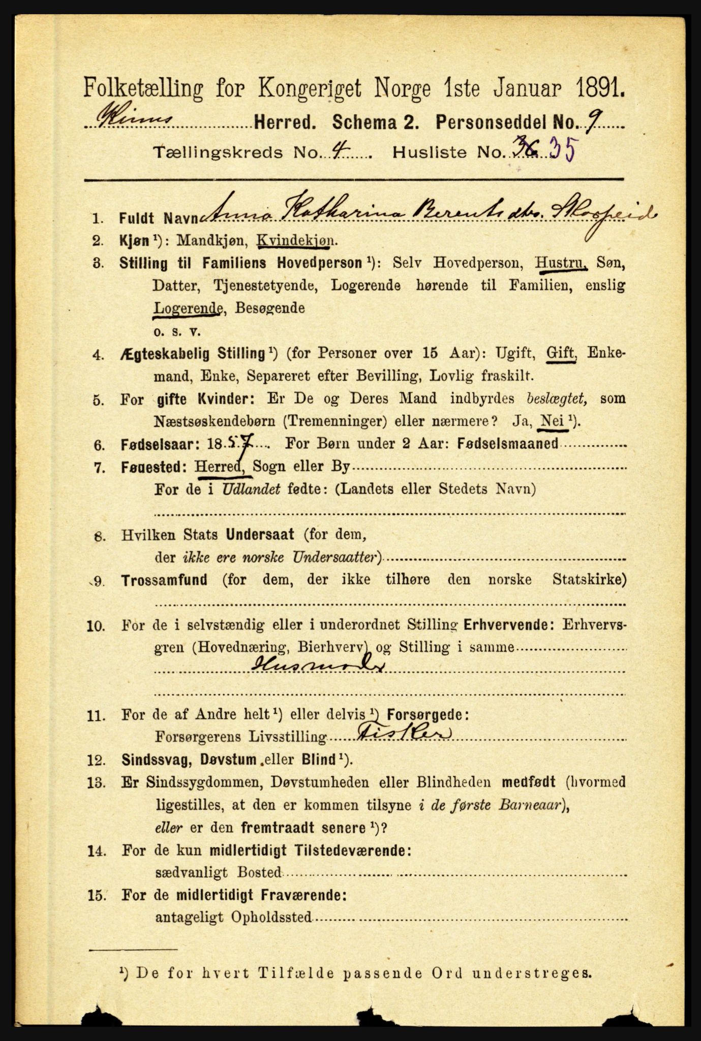 RA, 1891 census for 1437 Kinn, 1891, p. 1530