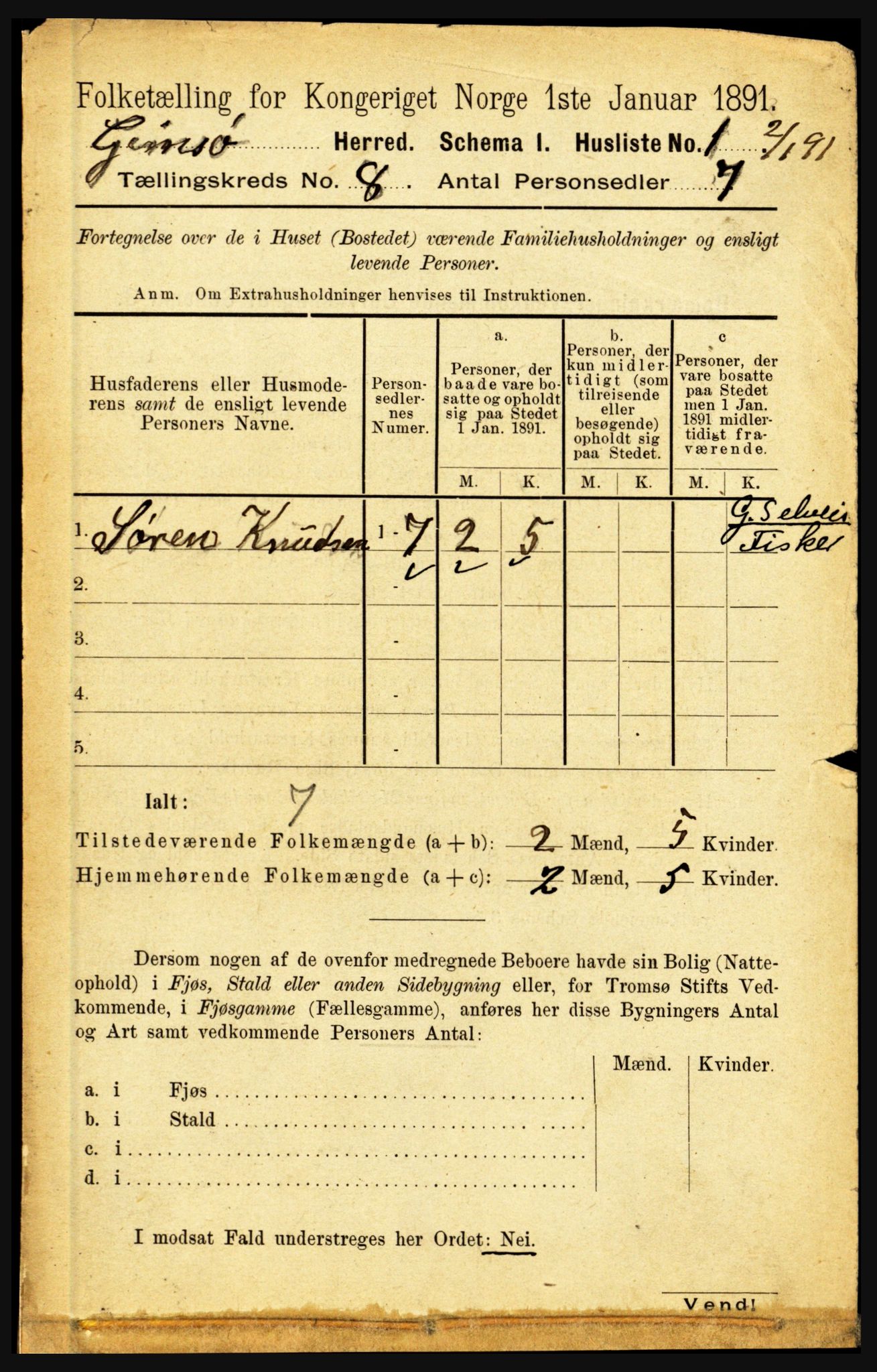 RA, 1891 census for 1864 Gimsøy, 1891, p. 1378