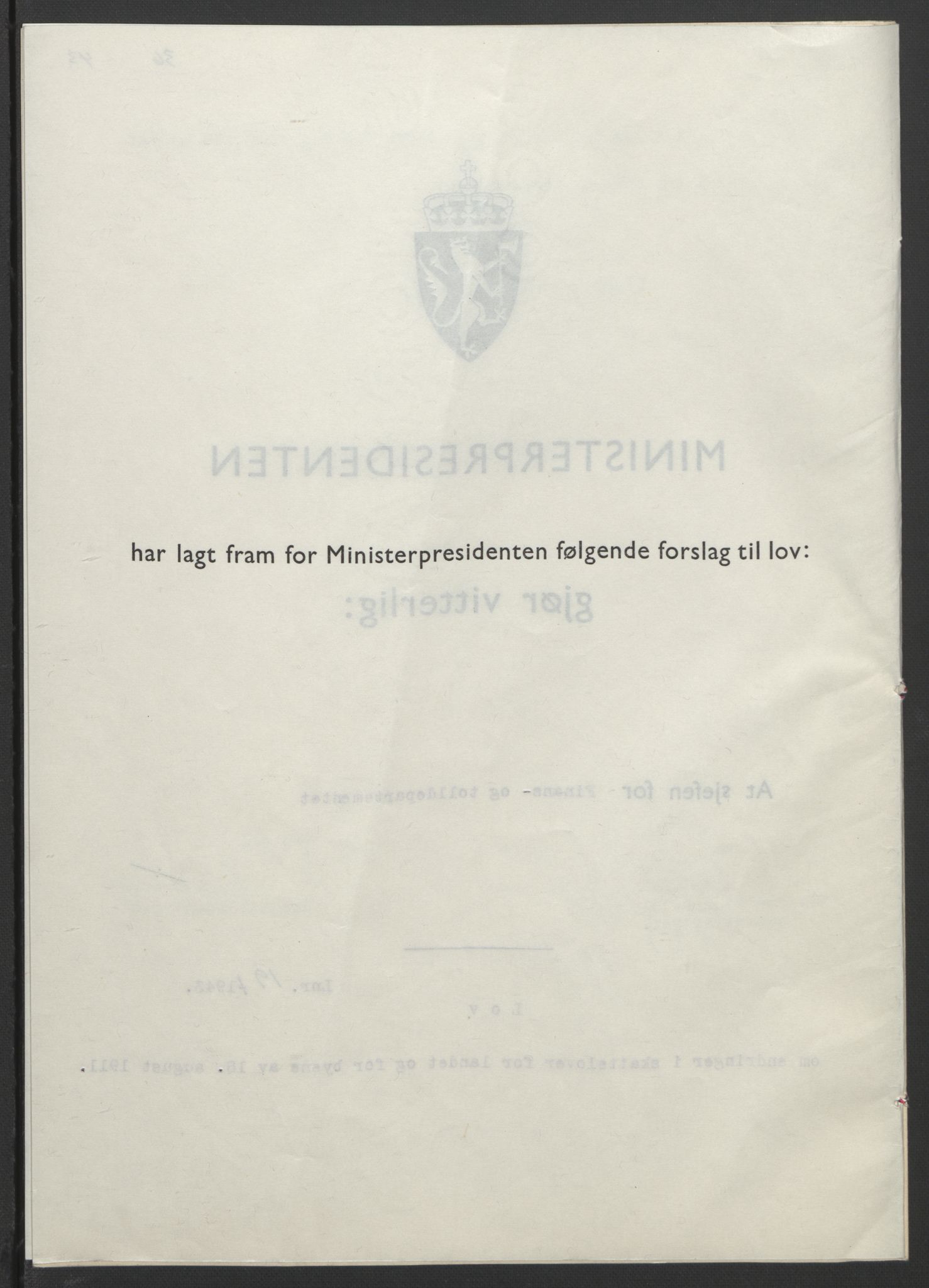 NS-administrasjonen 1940-1945 (Statsrådsekretariatet, de kommisariske statsråder mm), RA/S-4279/D/Db/L0099: Lover, 1943, p. 77