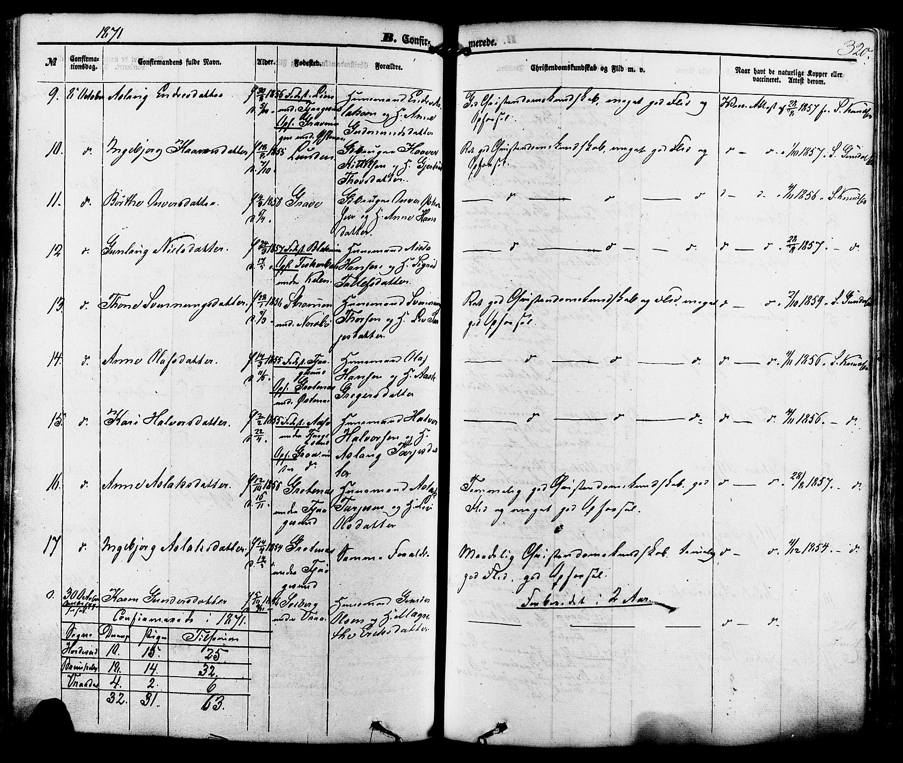 Kviteseid kirkebøker, AV/SAKO-A-276/F/Fa/L0007: Parish register (official) no. I 7, 1859-1881, p. 320