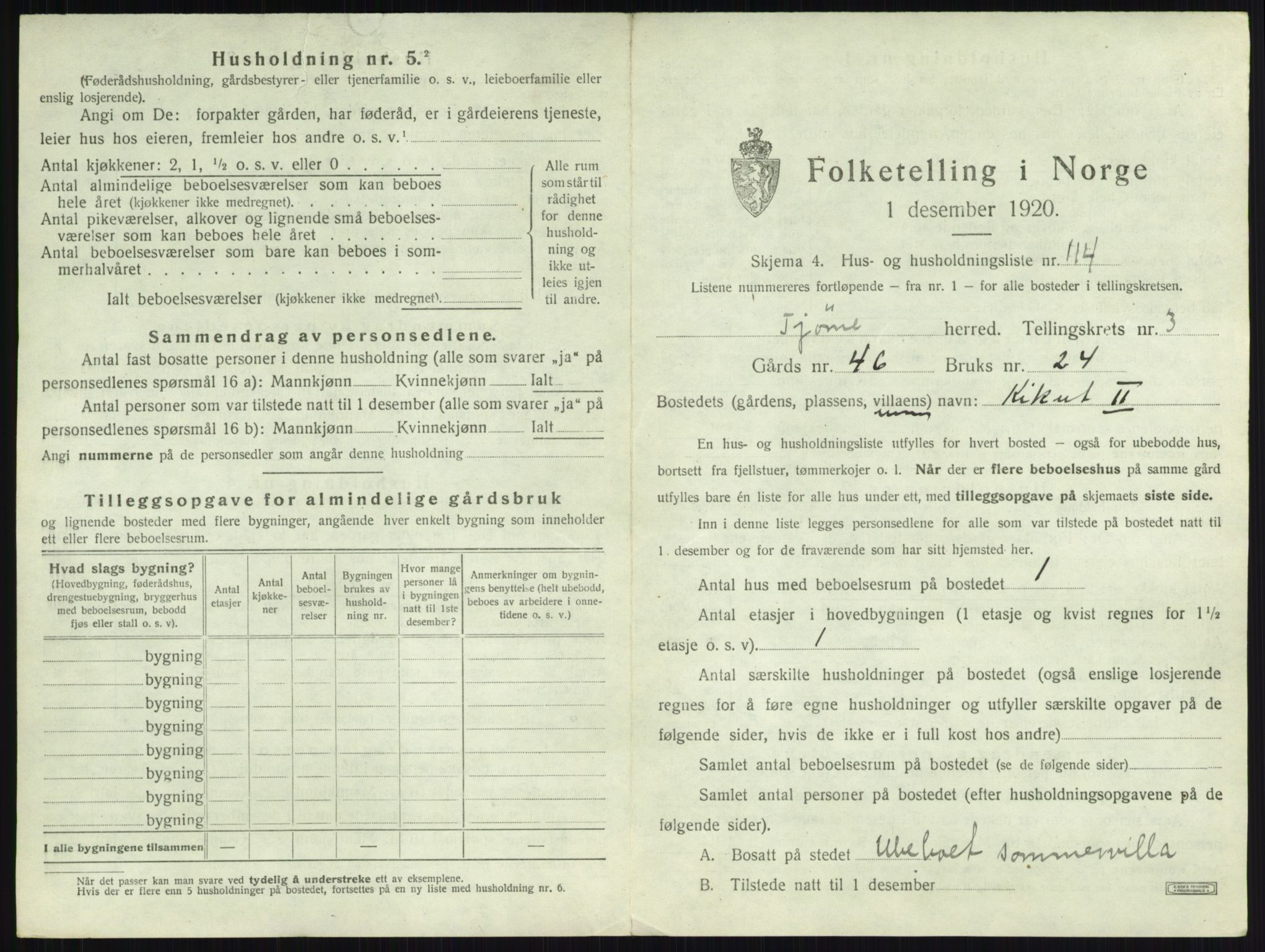 SAKO, 1920 census for Tjøme, 1920, p. 1136