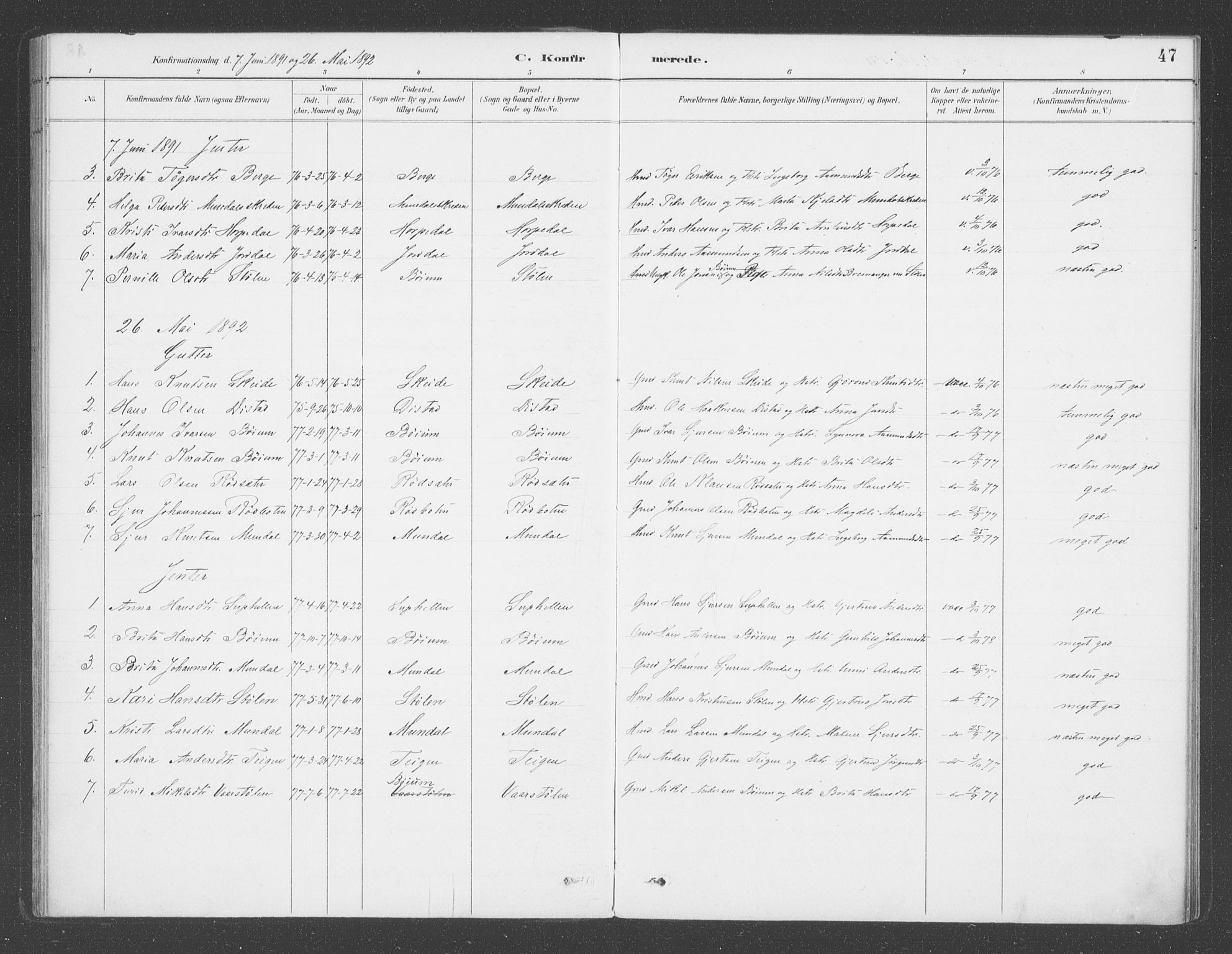 Balestrand sokneprestembete, SAB/A-79601/H/Haa/Haac/L0001: Parish register (official) no. C  1, 1889-1909, p. 47