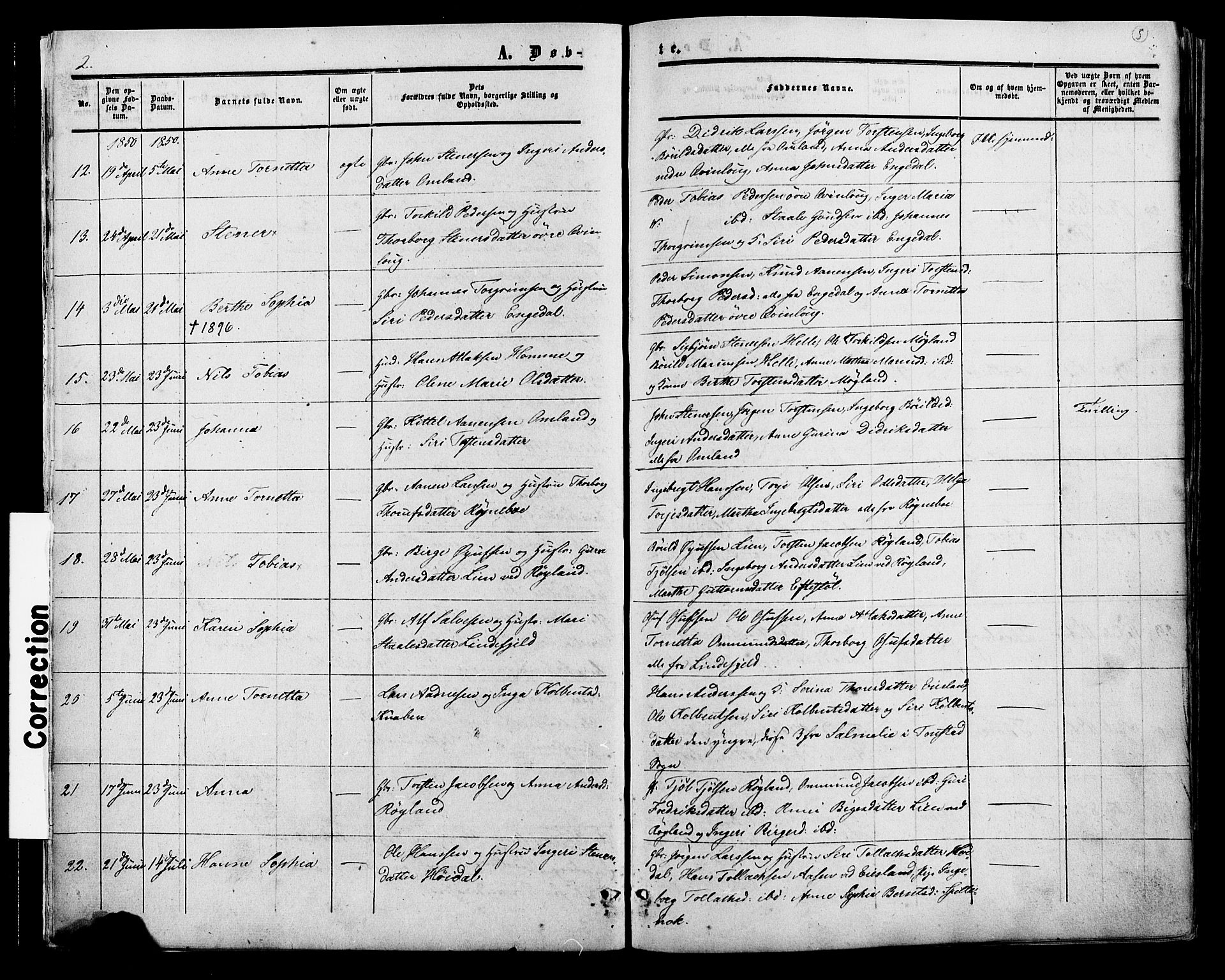 Fjotland sokneprestkontor, AV/SAK-1111-0010/F/Fa/L0001: Parish register (official) no. A 1, 1850-1879, p. 5