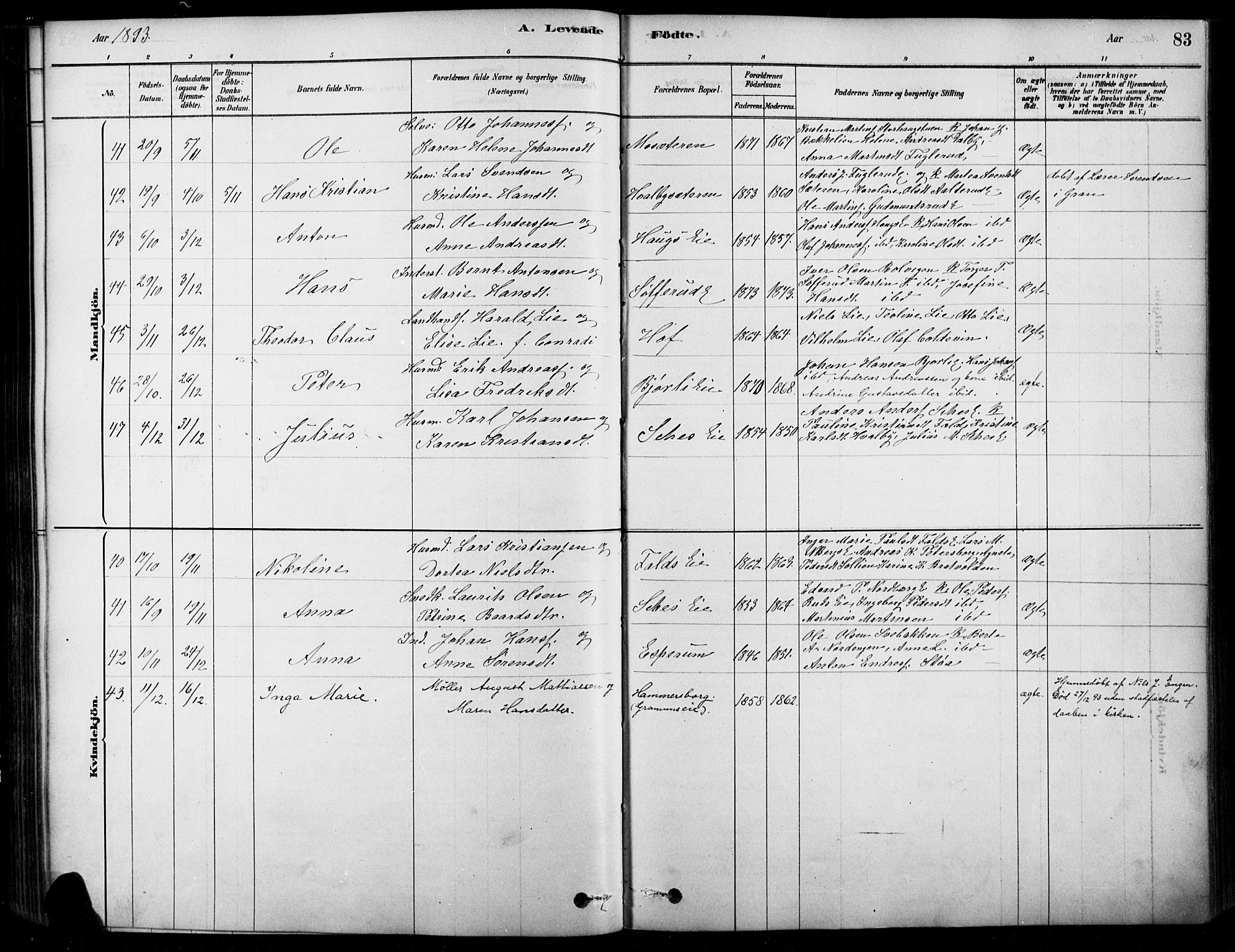 Søndre Land prestekontor, AV/SAH-PREST-122/K/L0003: Parish register (official) no. 3, 1878-1894, p. 83