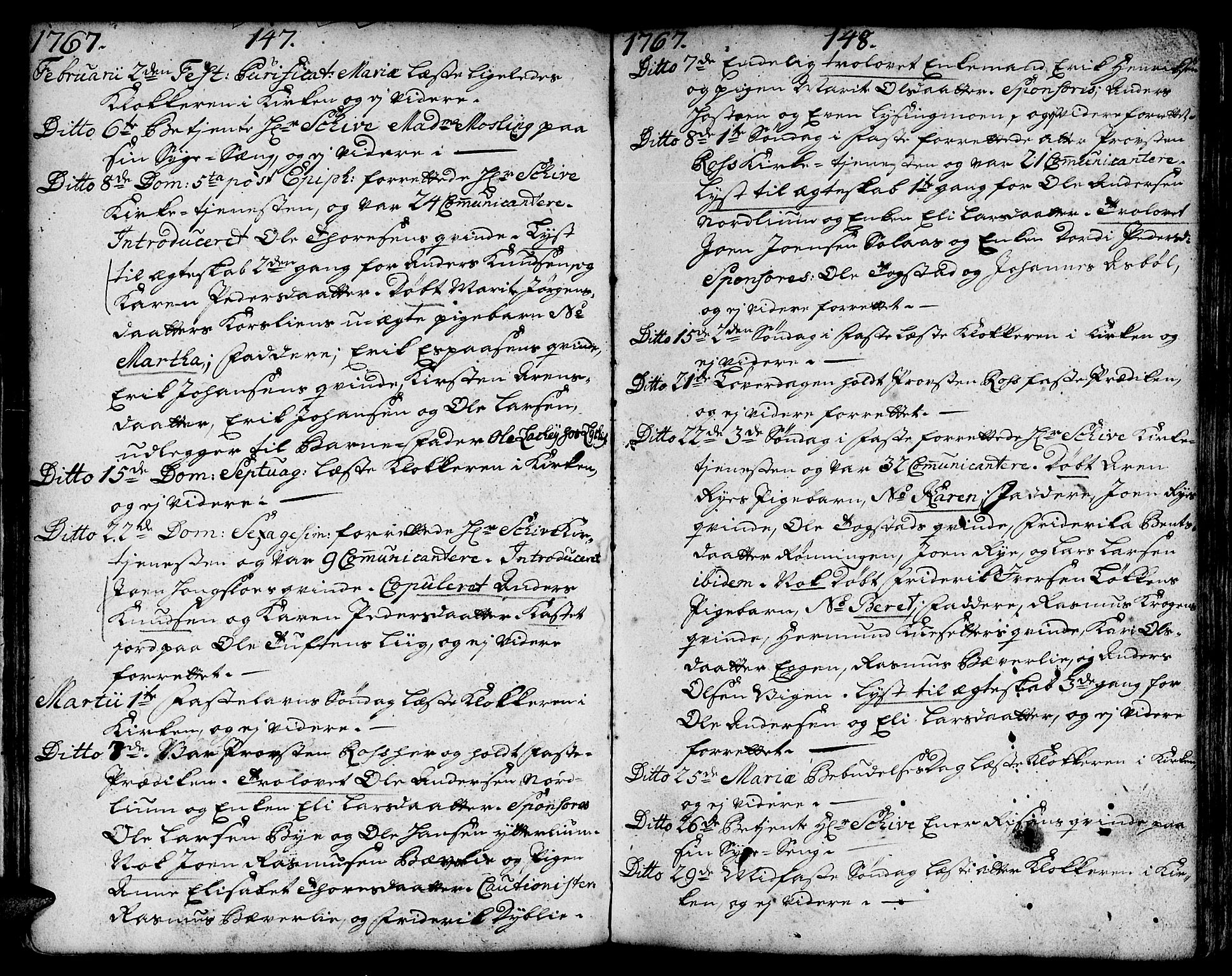 Ministerialprotokoller, klokkerbøker og fødselsregistre - Sør-Trøndelag, SAT/A-1456/671/L0840: Parish register (official) no. 671A02, 1756-1794, p. 147-148