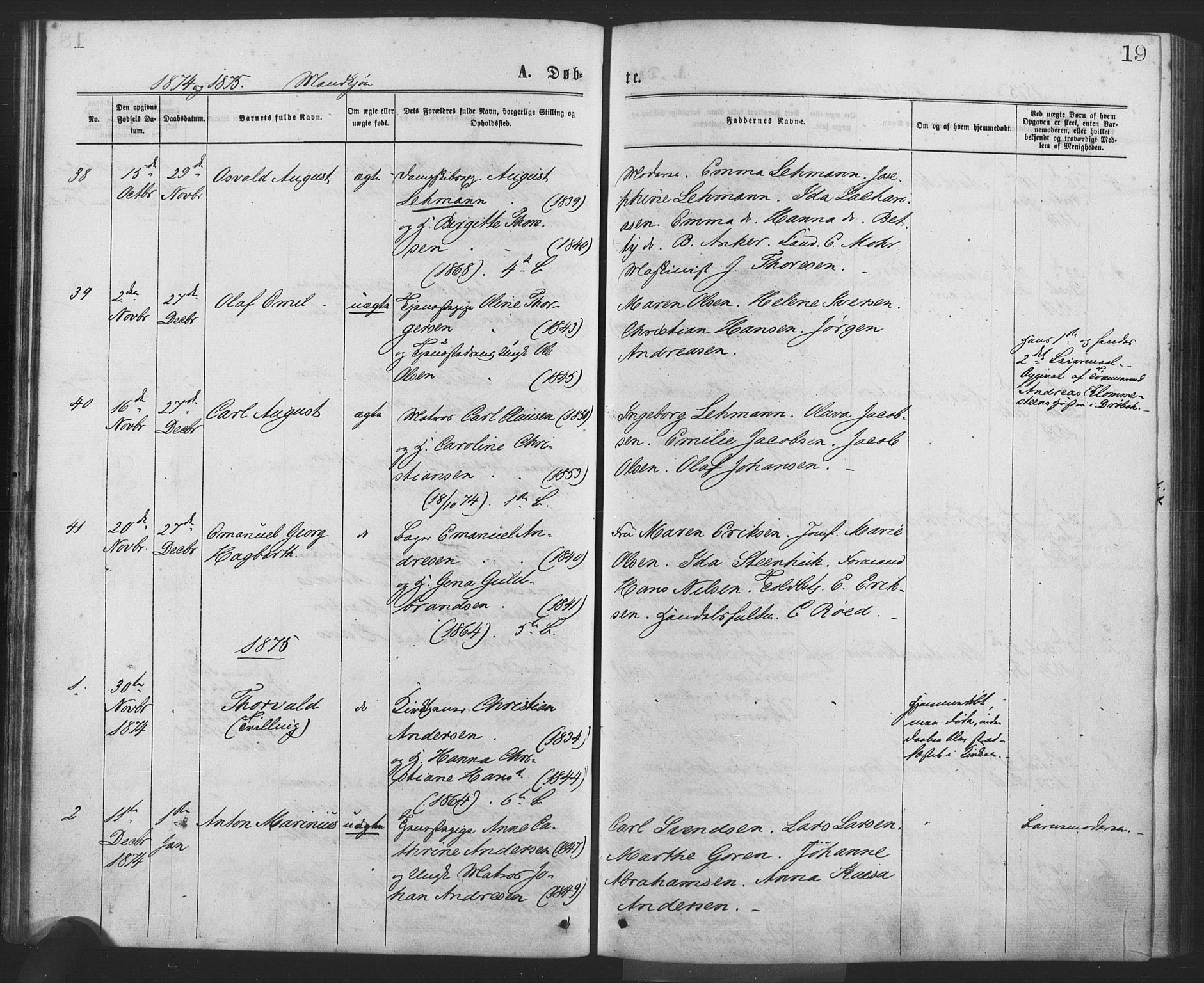 Drøbak prestekontor Kirkebøker, SAO/A-10142a/F/Fa/L0003: Parish register (official) no. I 3, 1871-1877, p. 19