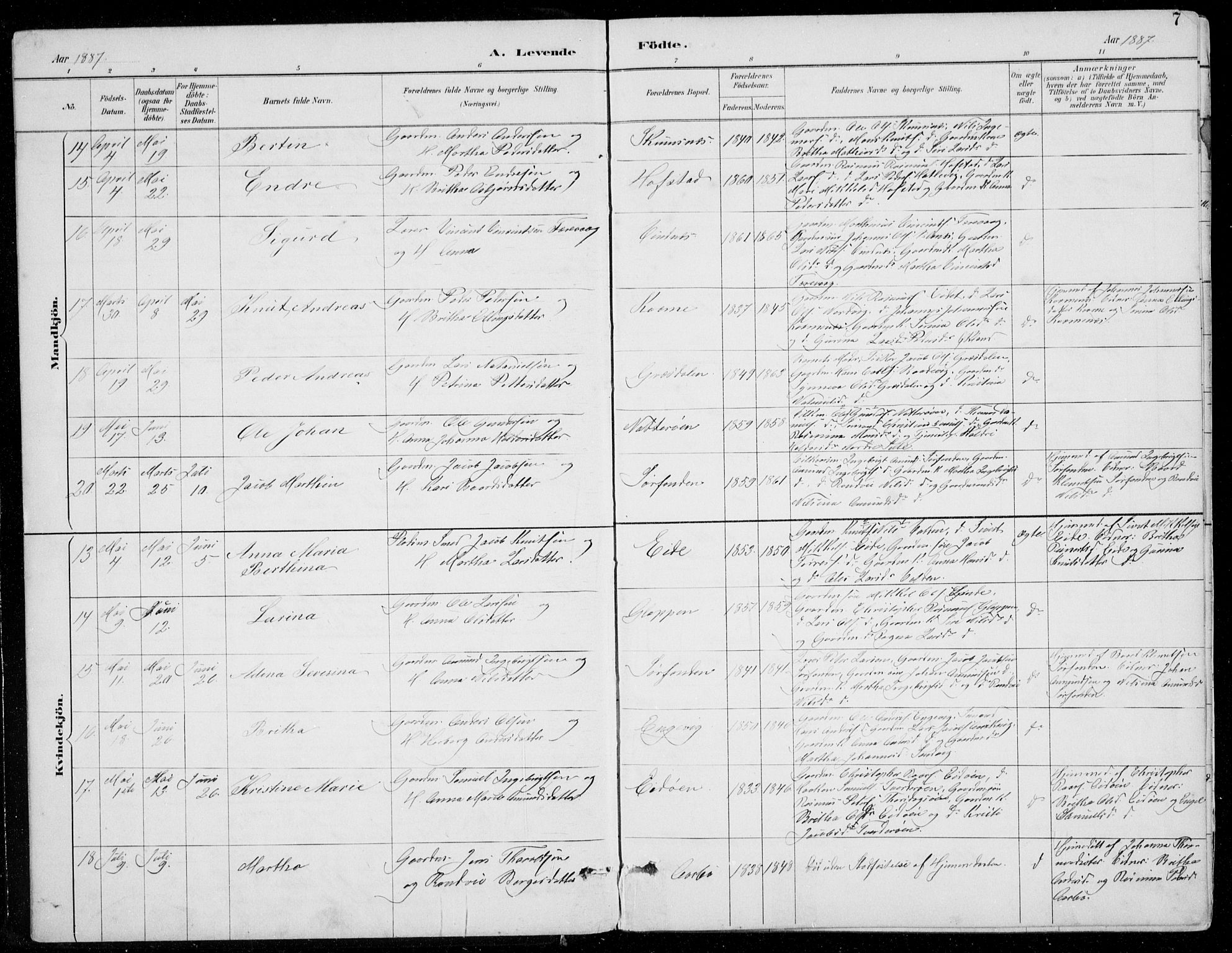 Fitjar sokneprestembete, AV/SAB-A-99926: Parish register (copy) no. A 2, 1887-1906, p. 7
