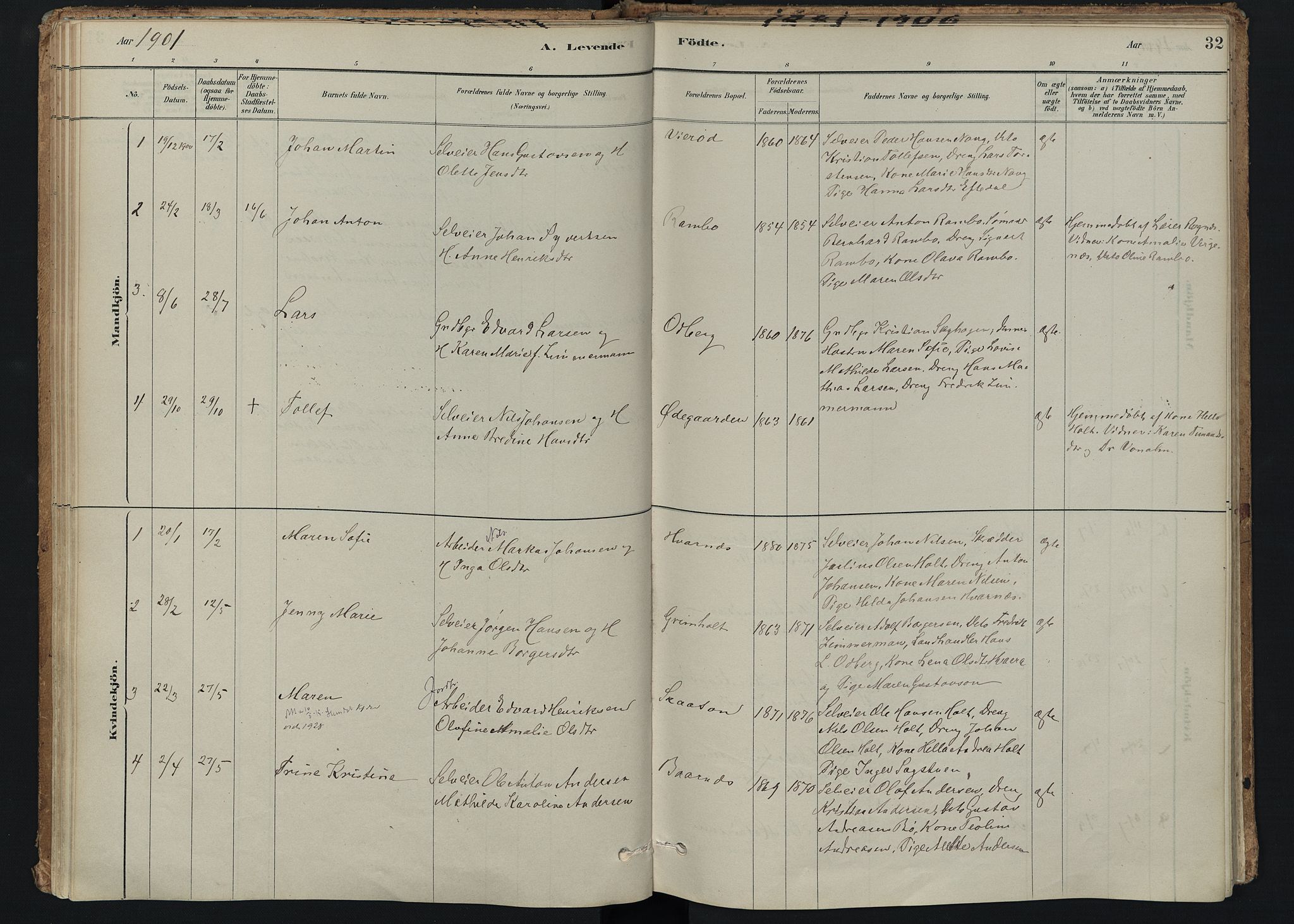 Hedrum kirkebøker, SAKO/A-344/F/Fc/L0001: Parish register (official) no. III 1, 1881-1906, p. 32