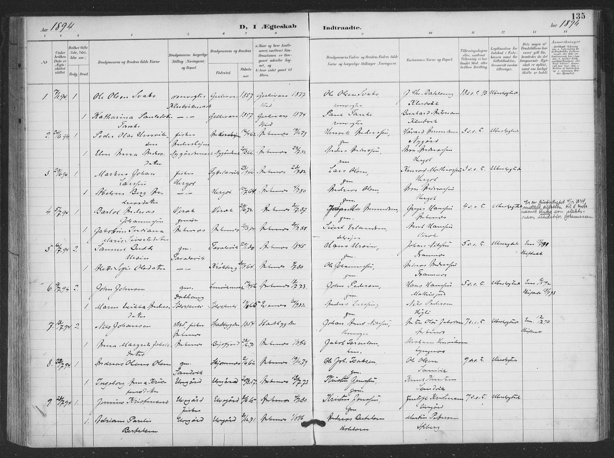 Ministerialprotokoller, klokkerbøker og fødselsregistre - Nordland, SAT/A-1459/866/L0939: Parish register (official) no. 866A02, 1894-1906, p. 135