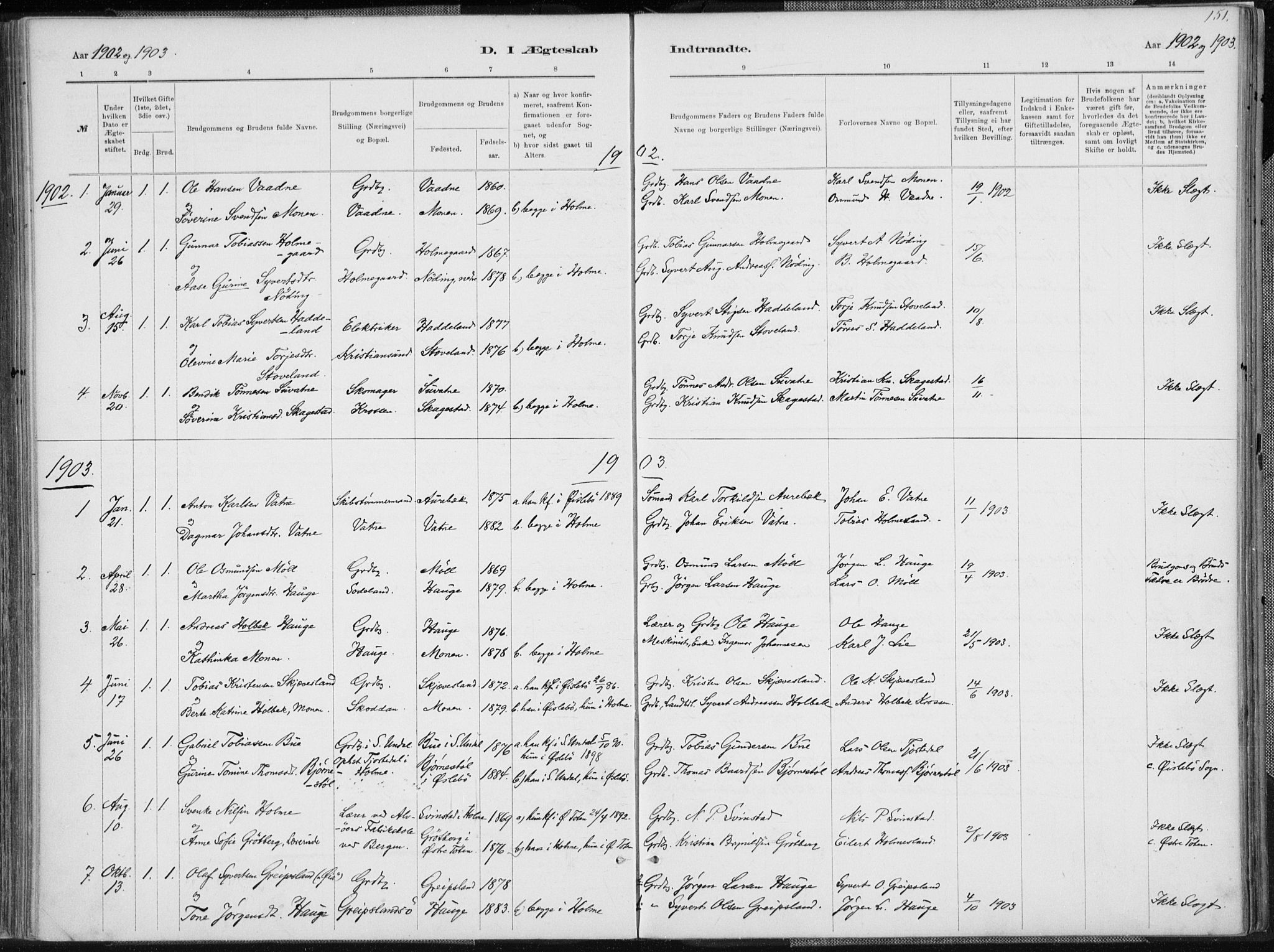 Holum sokneprestkontor, AV/SAK-1111-0022/F/Fa/Faa/L0007: Parish register (official) no. A 7, 1884-1907, p. 151