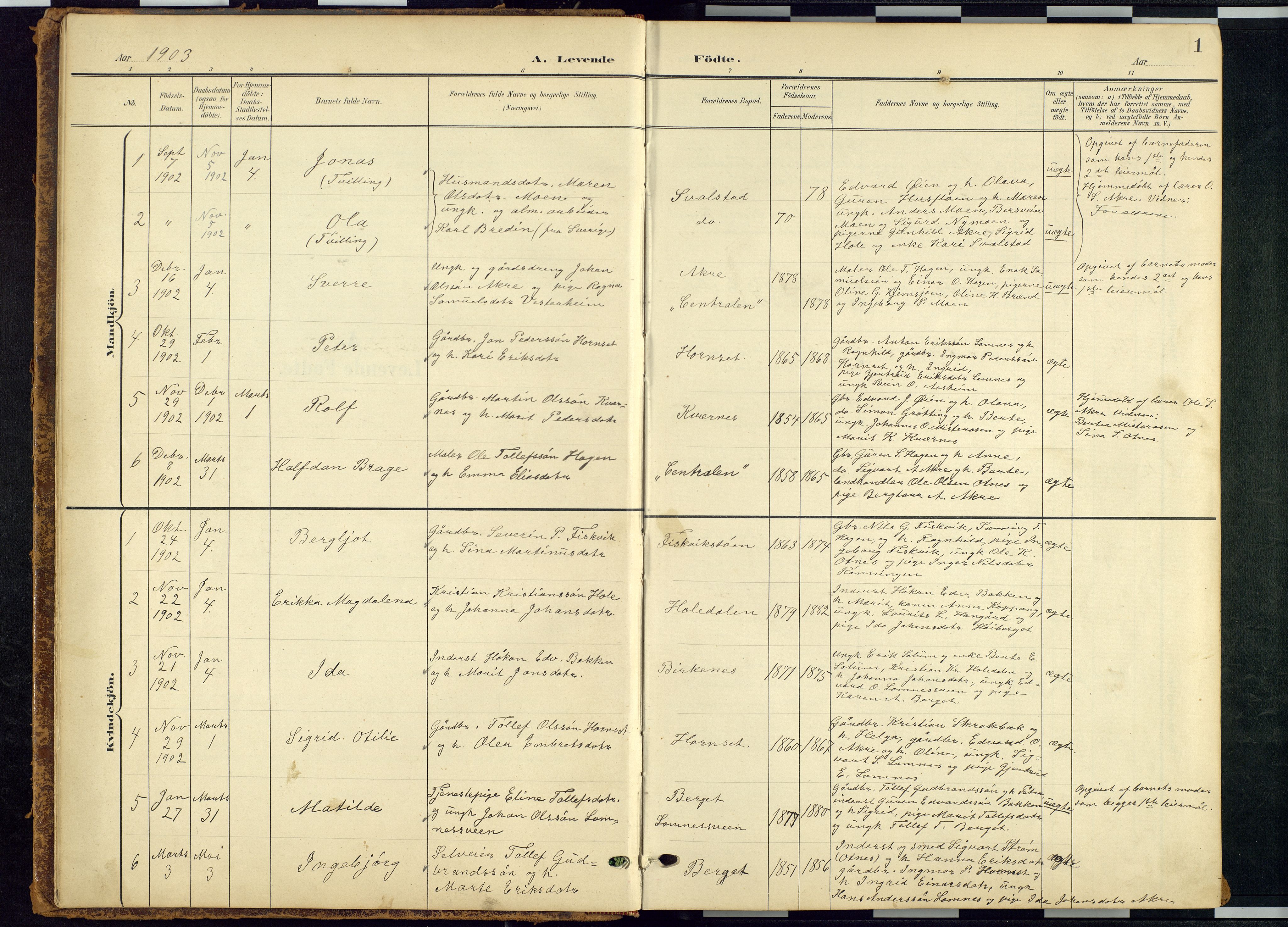 Rendalen prestekontor, SAH/PREST-054/H/Ha/Hab/L0010: Parish register (copy) no. 10, 1903-1940, p. 1