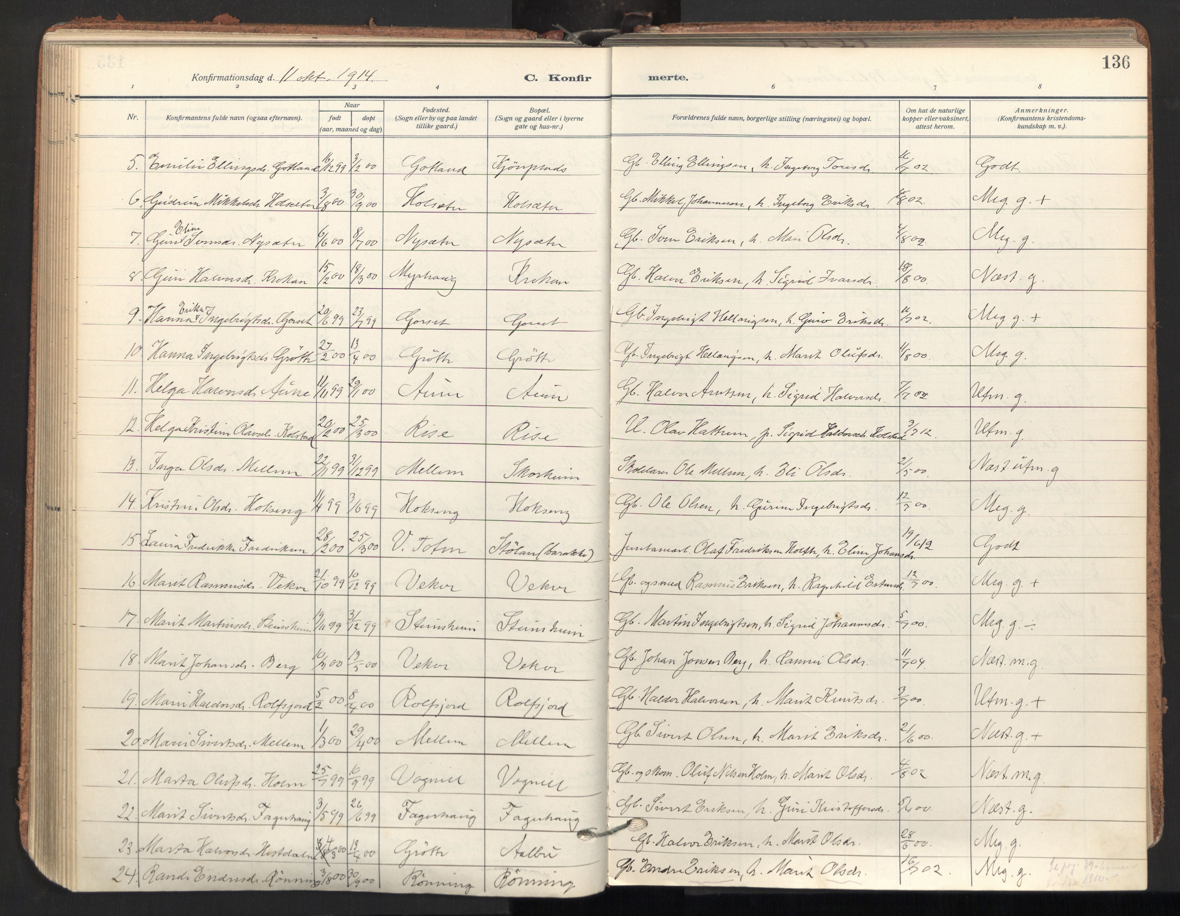 Ministerialprotokoller, klokkerbøker og fødselsregistre - Sør-Trøndelag, SAT/A-1456/678/L0909: Parish register (official) no. 678A17, 1912-1930, p. 136