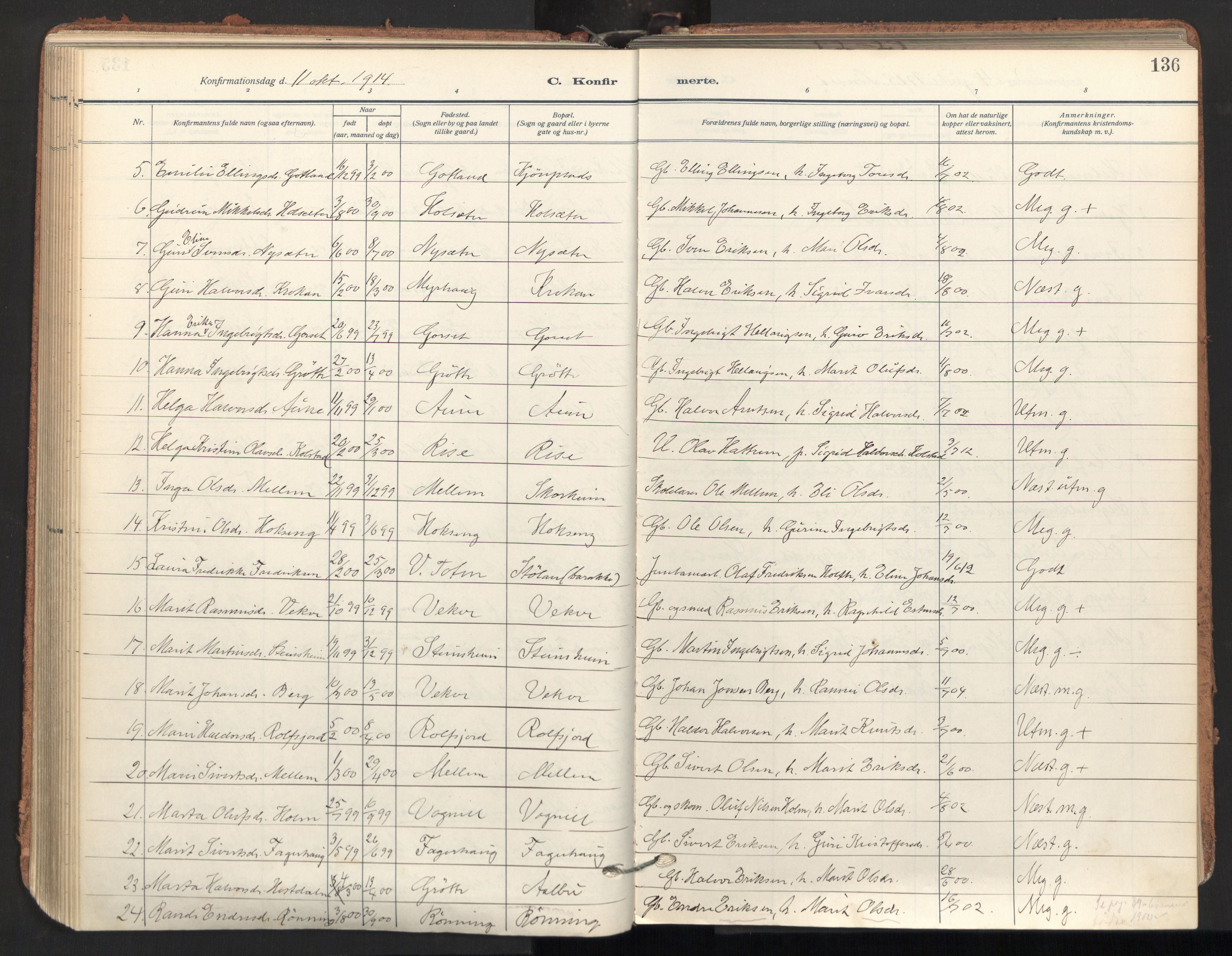 Ministerialprotokoller, klokkerbøker og fødselsregistre - Sør-Trøndelag, AV/SAT-A-1456/678/L0909: Parish register (official) no. 678A17, 1912-1930, p. 136