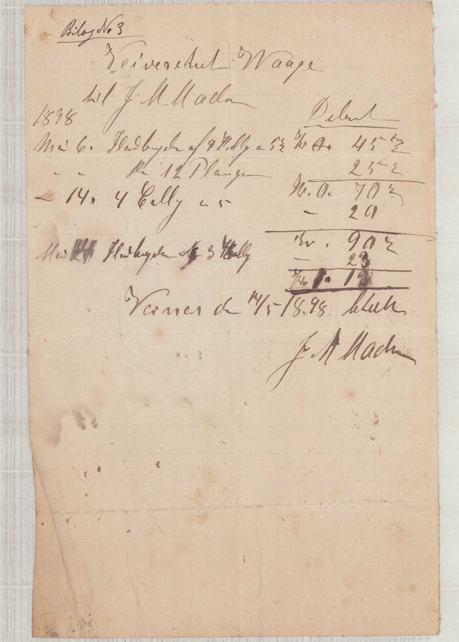 Finnaas kommune. Formannskapet, IKAH/1218a-021/E/Ea/L0002/0006: Rekneskap for veganlegg / Rekneskap for veganlegget Våge - Nøkling, 1898, p. 21