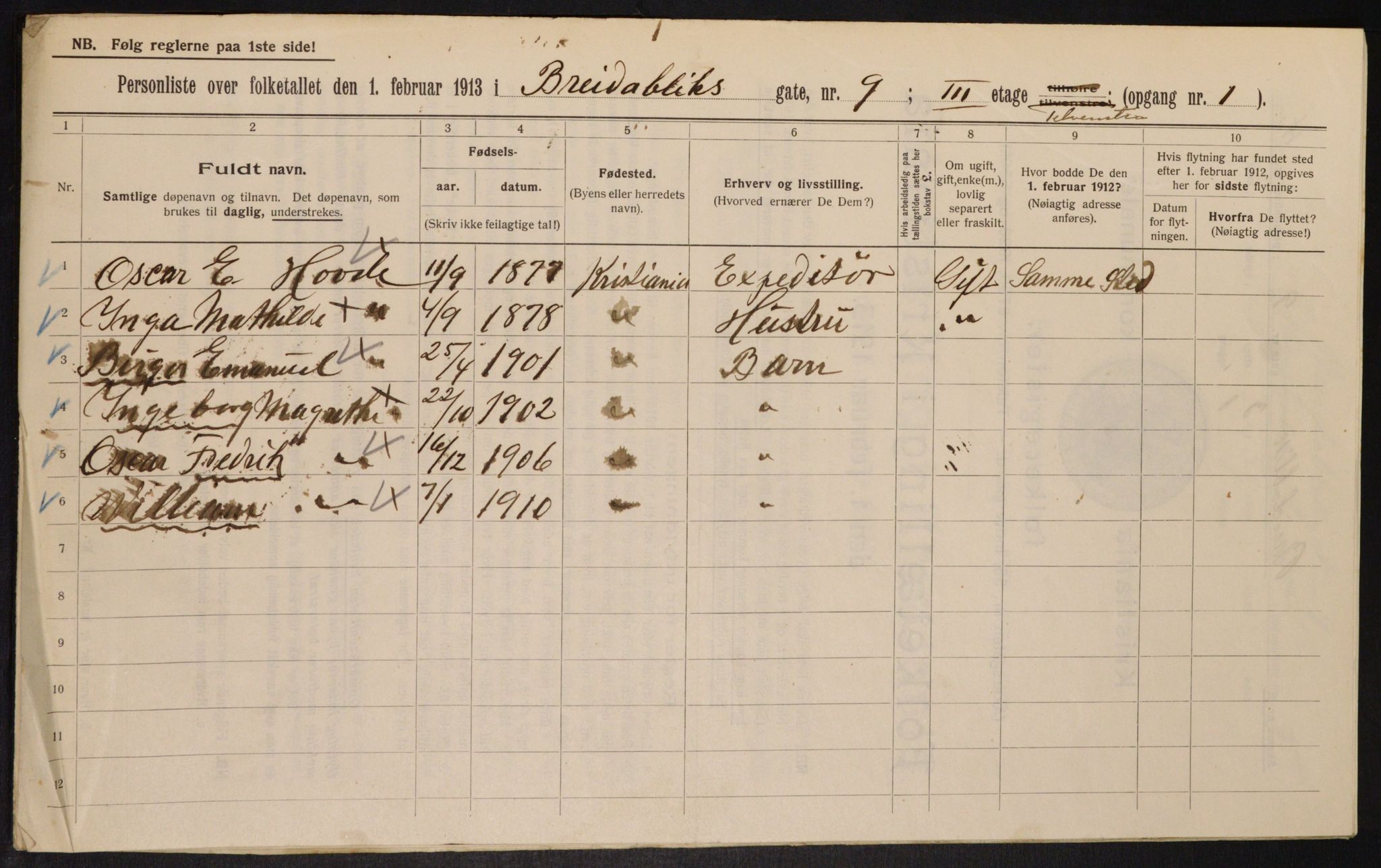 OBA, Municipal Census 1913 for Kristiania, 1913, p. 8014