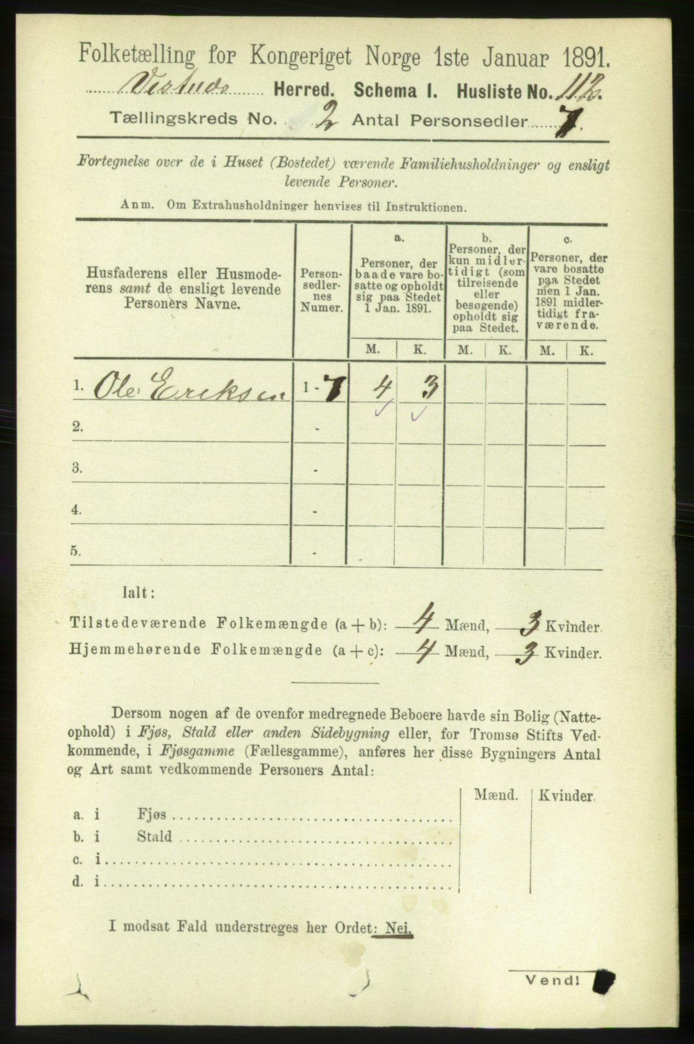 RA, 1891 census for 1535 Vestnes, 1891, p. 425