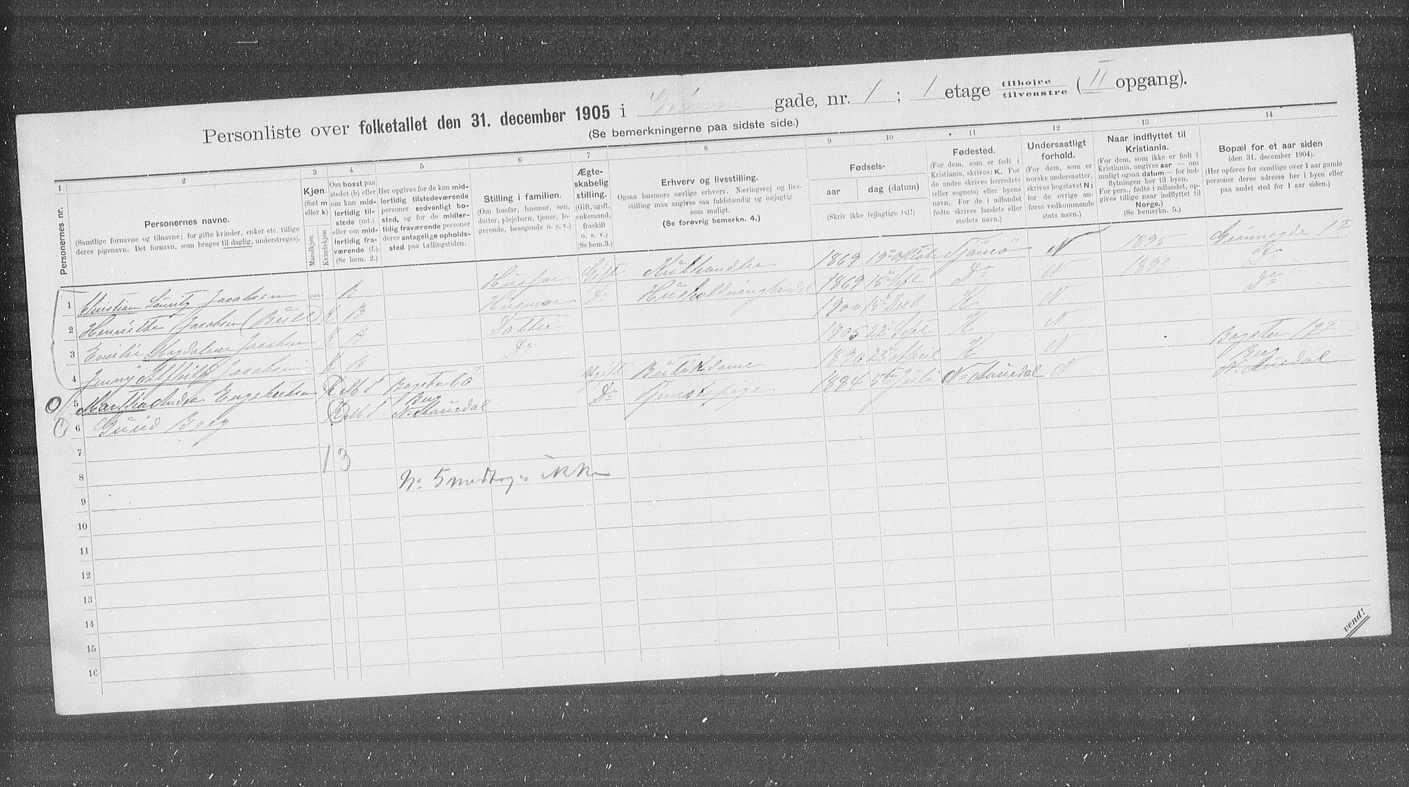 OBA, Municipal Census 1905 for Kristiania, 1905, p. 16882